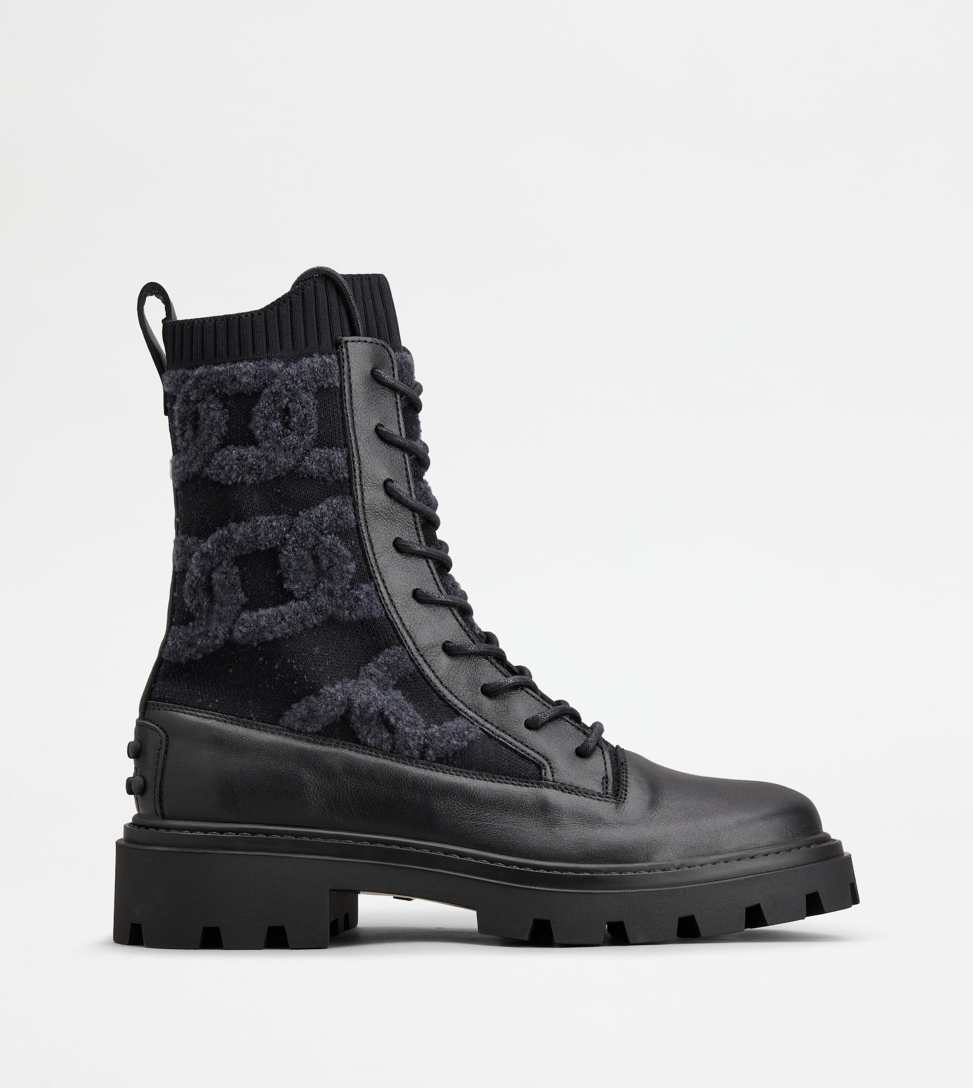KATE COMBAT BOOTS IN FABRIC AND LEATHER - BLACK - 1