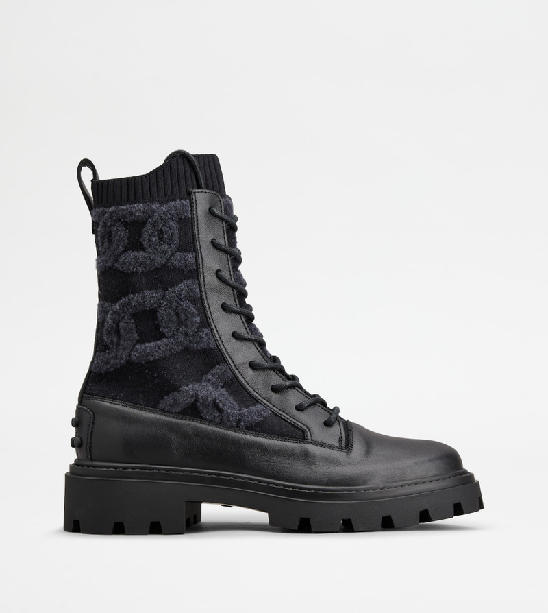 KATE COMBAT BOOTS IN FABRIC AND LEATHER - BLACK 1