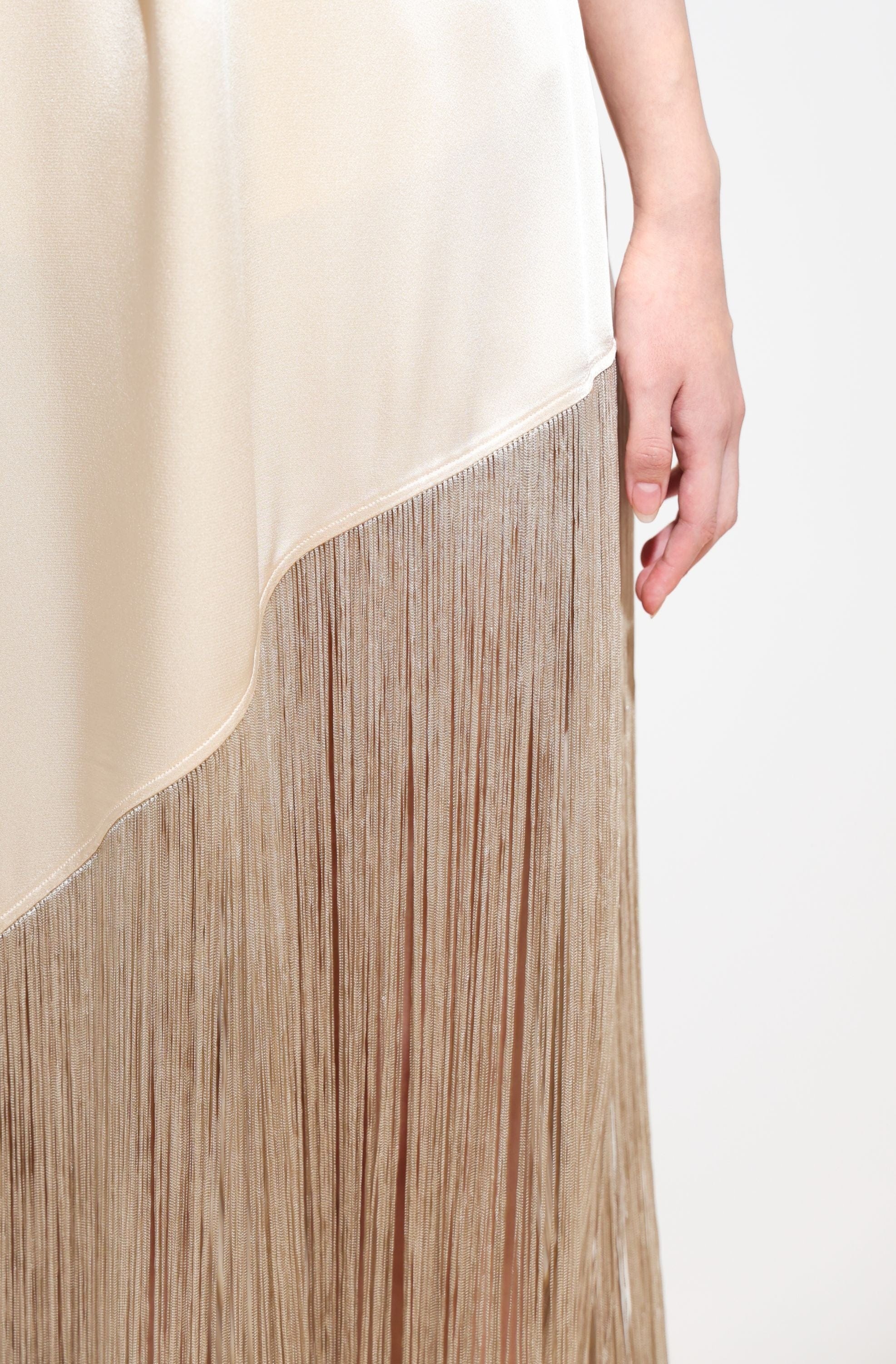 Satin Asymmetric Fringe Skirt - 2