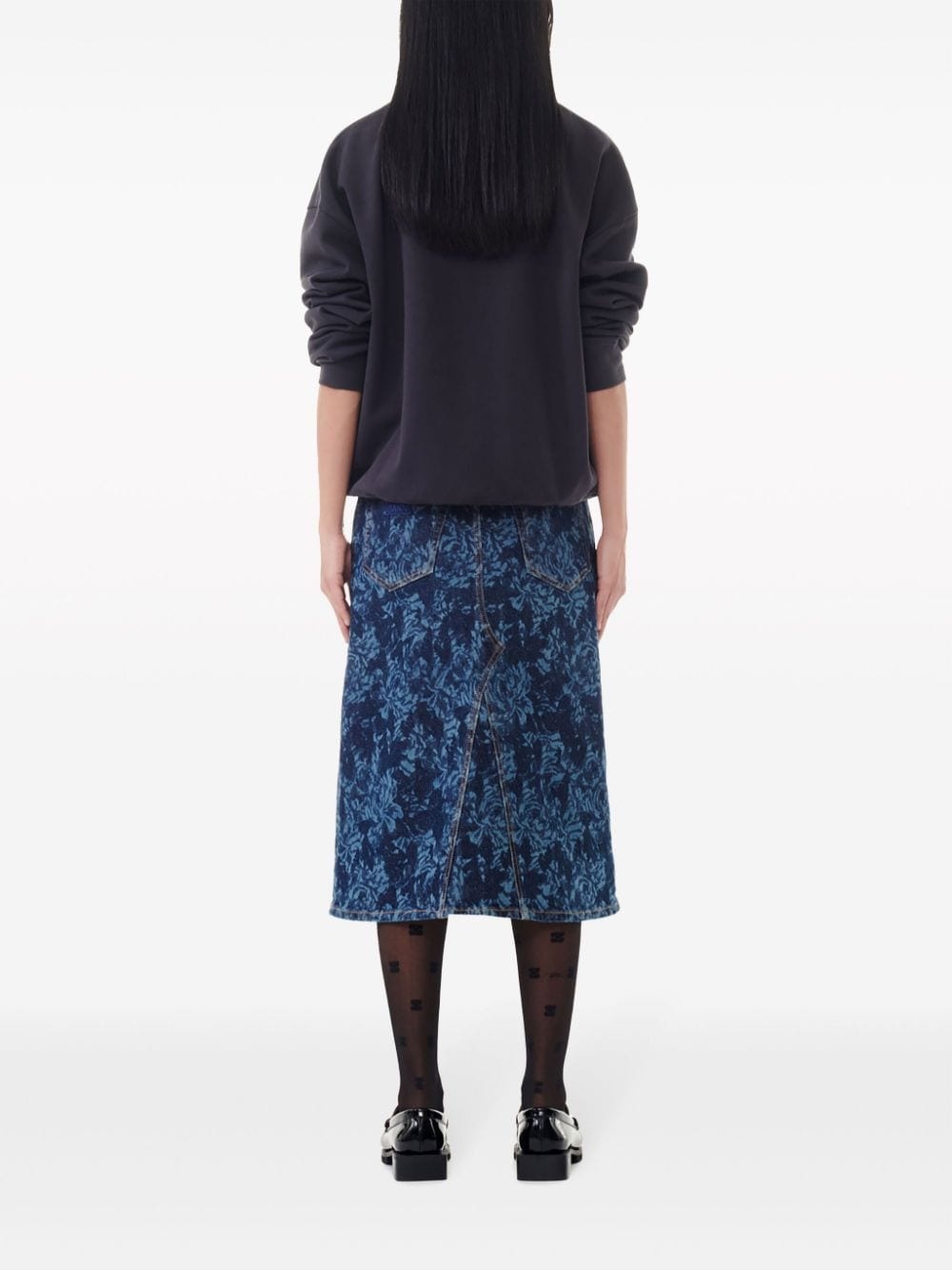 floral-print denim skirt - 4