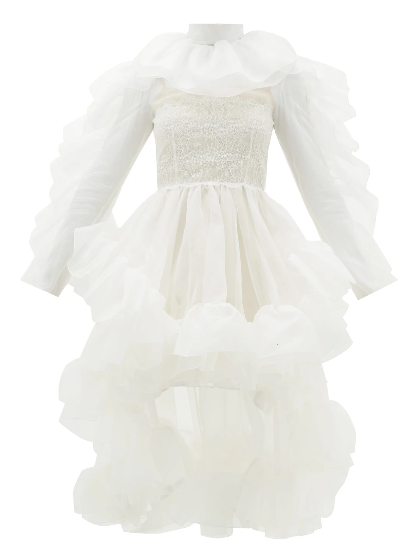 Ruffled dip-hem silk-organza dress - 1