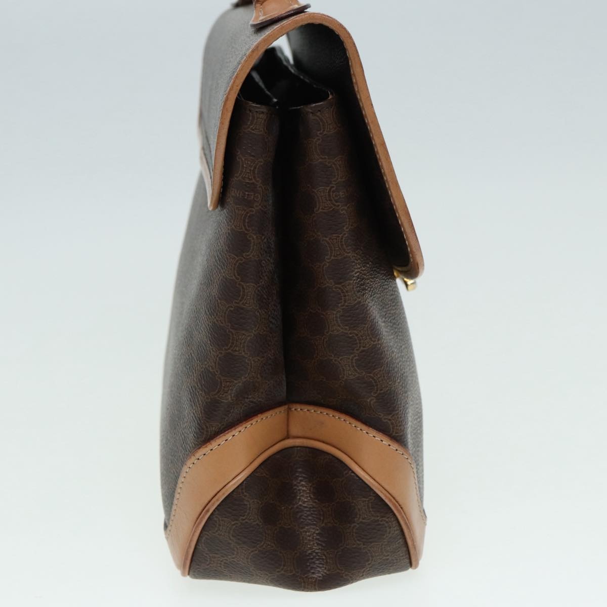 CELINE Macadam Canvas Hand Bag Pvc Leather Brown Gold - 4