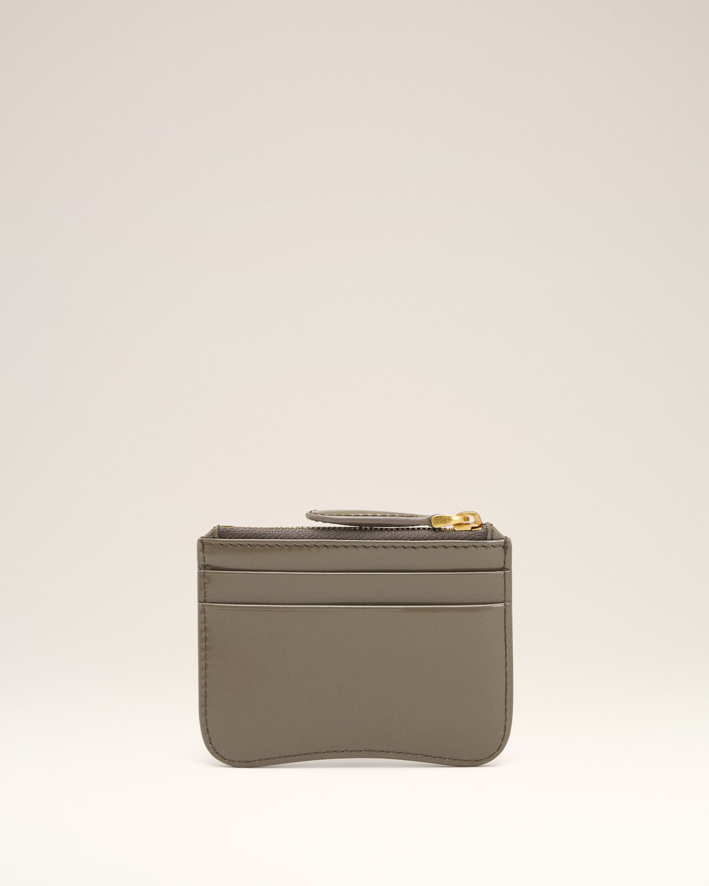 GREY GLAZED LEATHER PARIS PARIS ZIPPED CARD HOLDER - 2