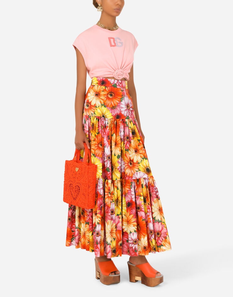 Long poplin skirt with gerbera-daisy print - 6