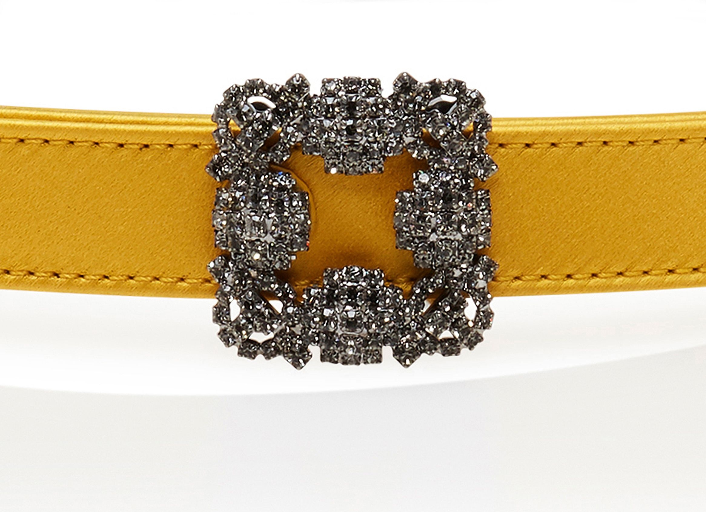 Yellow Satin Crystal Buckled Belt - 4