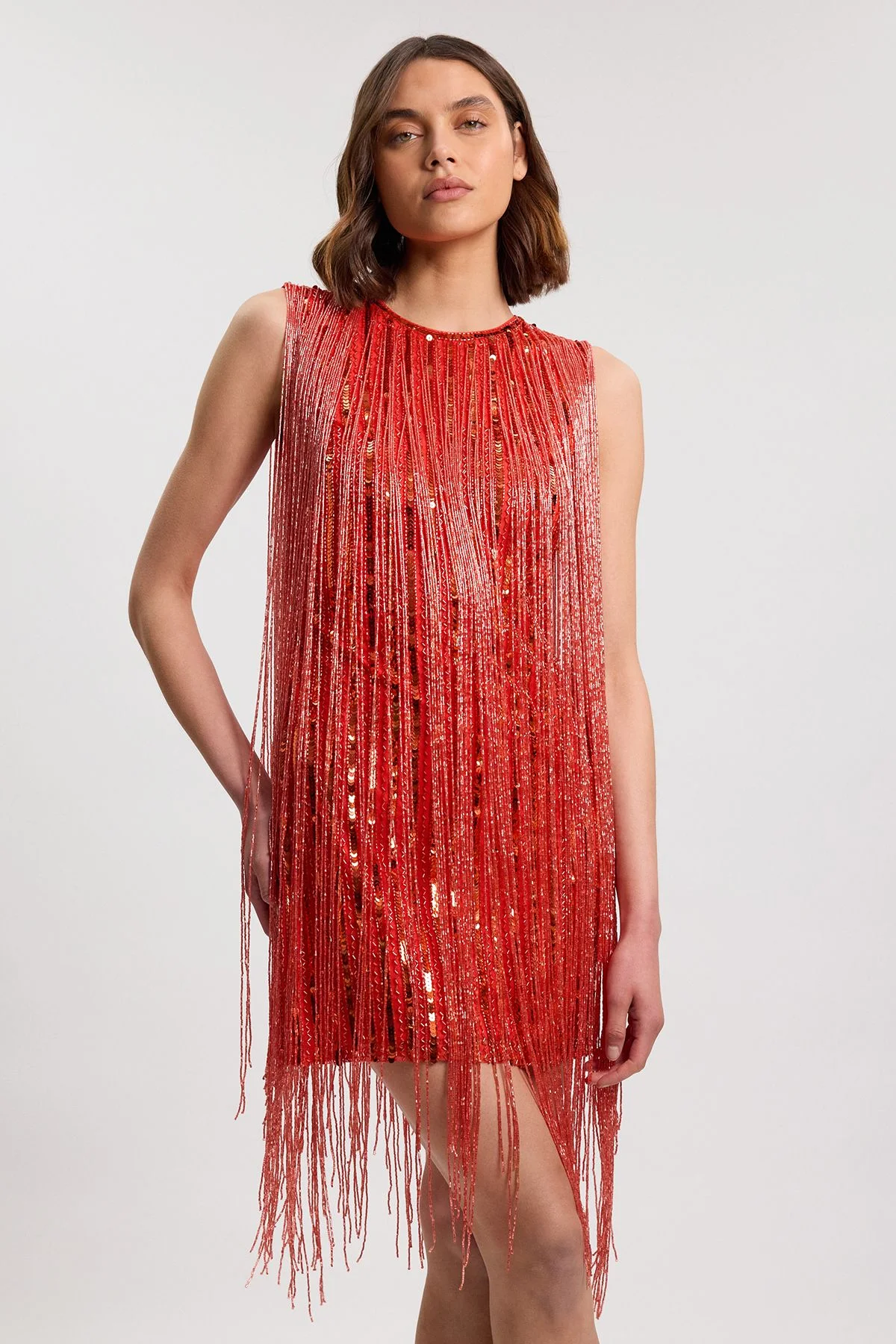 Beaded Fringed Sleeveless Woven Midi Dress - 1