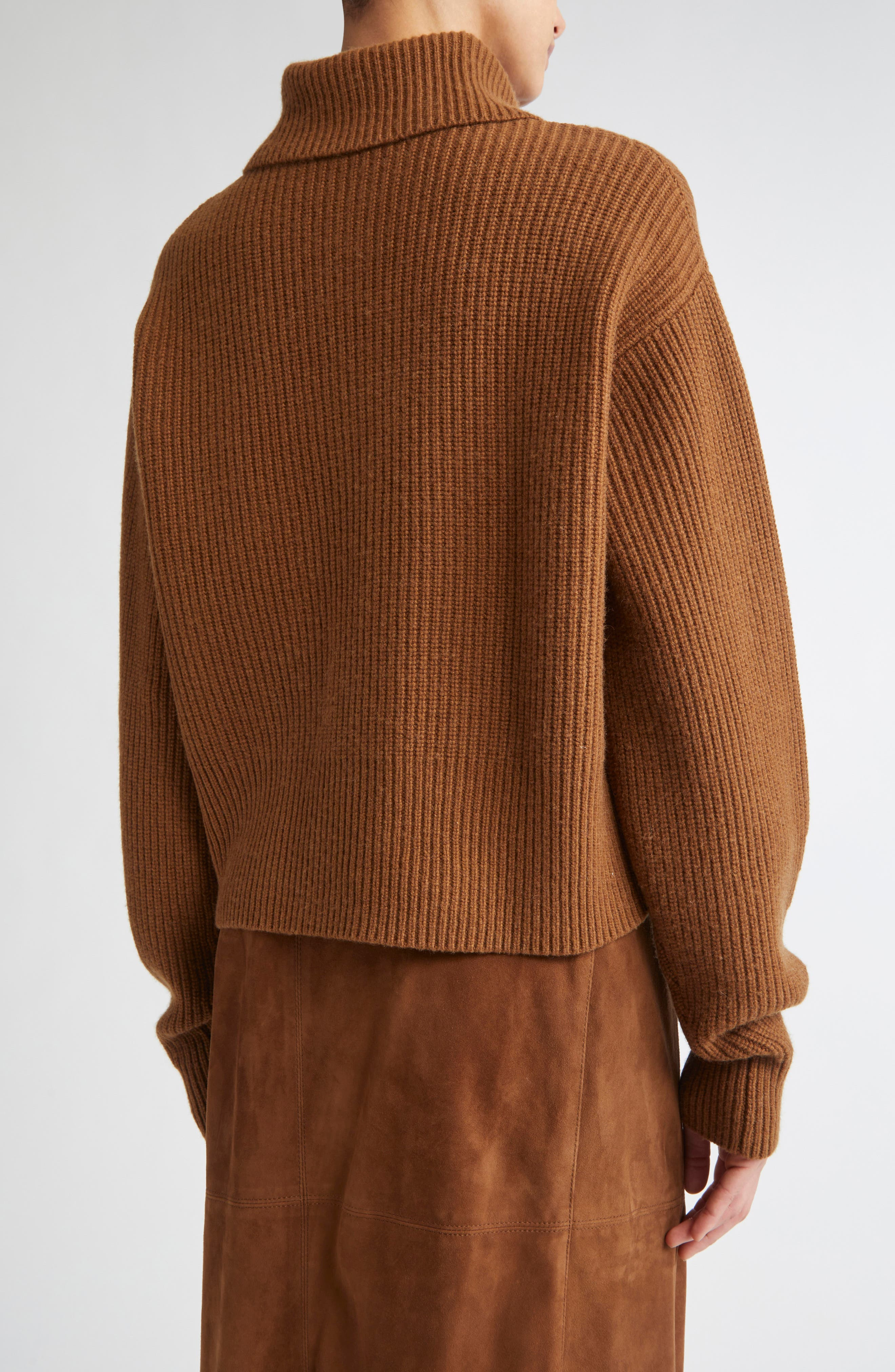 Max Mara Nadar Merino Wool & Cashmere Half Zip Sweater in Tobacco at Nordstrom - 3