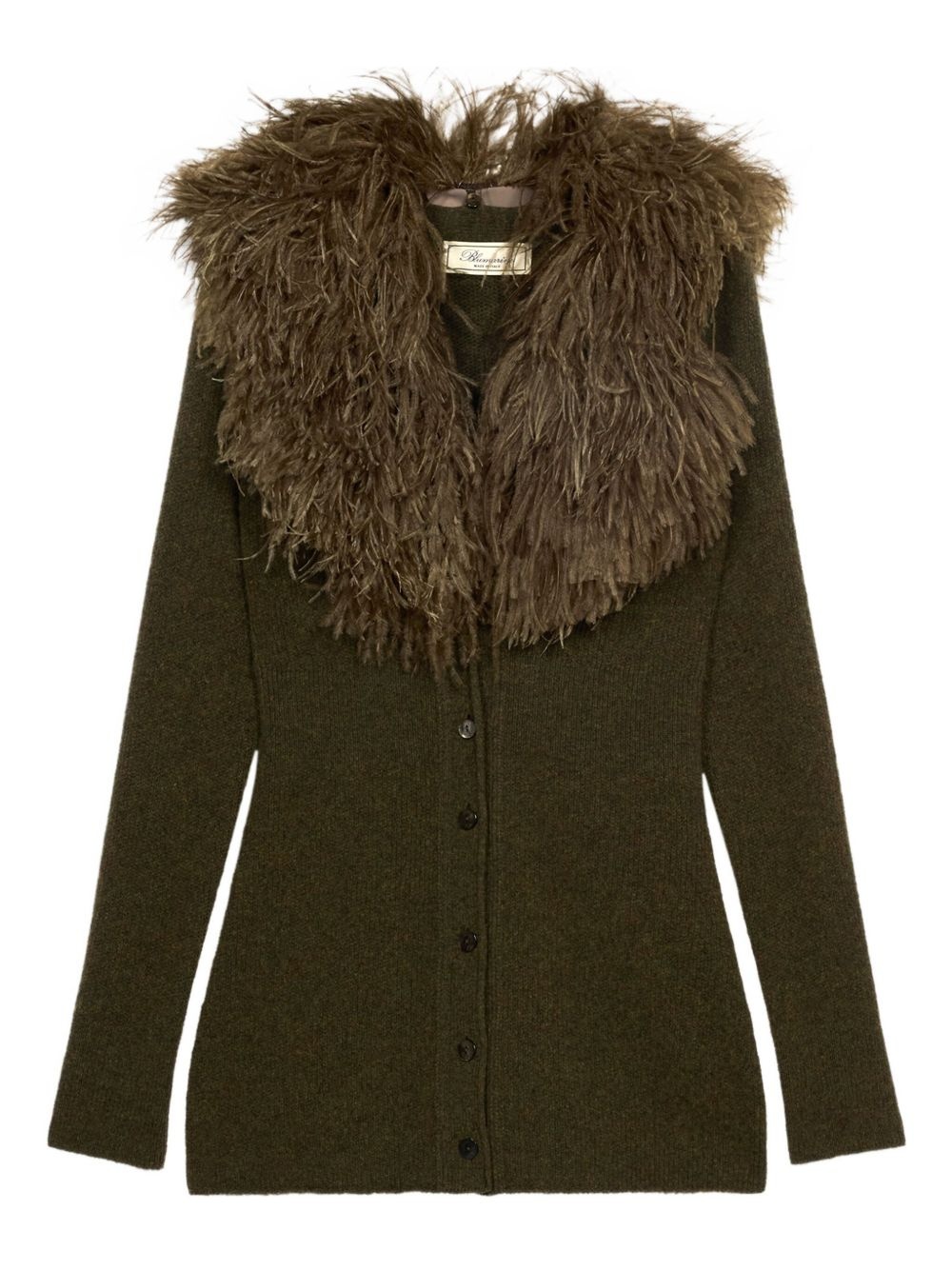 feather-embellished wool cardigan - 1
