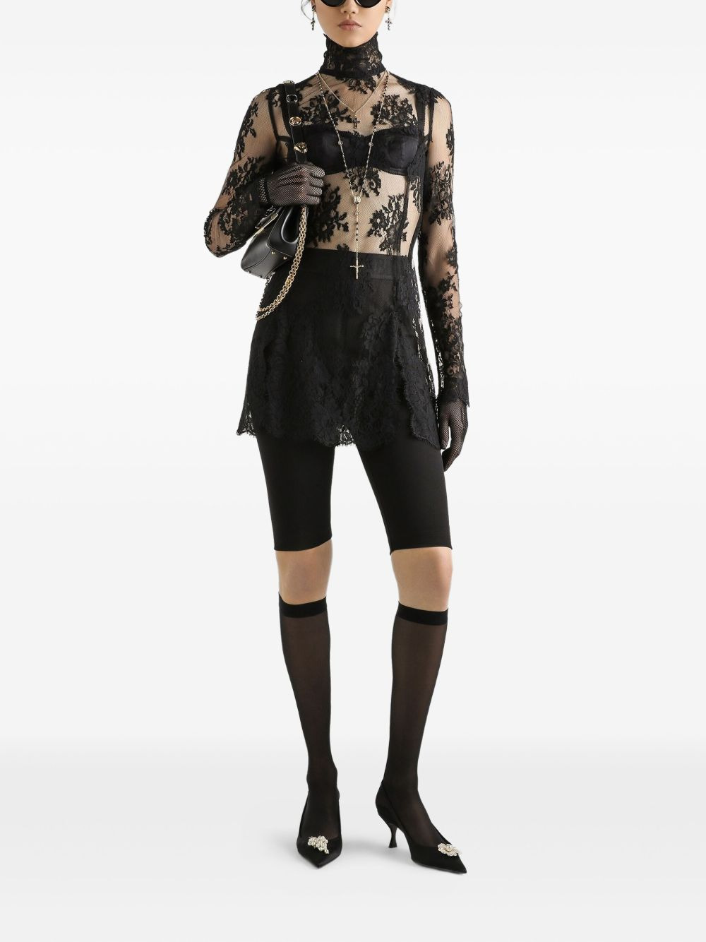 lace high-neck mini dress - 2