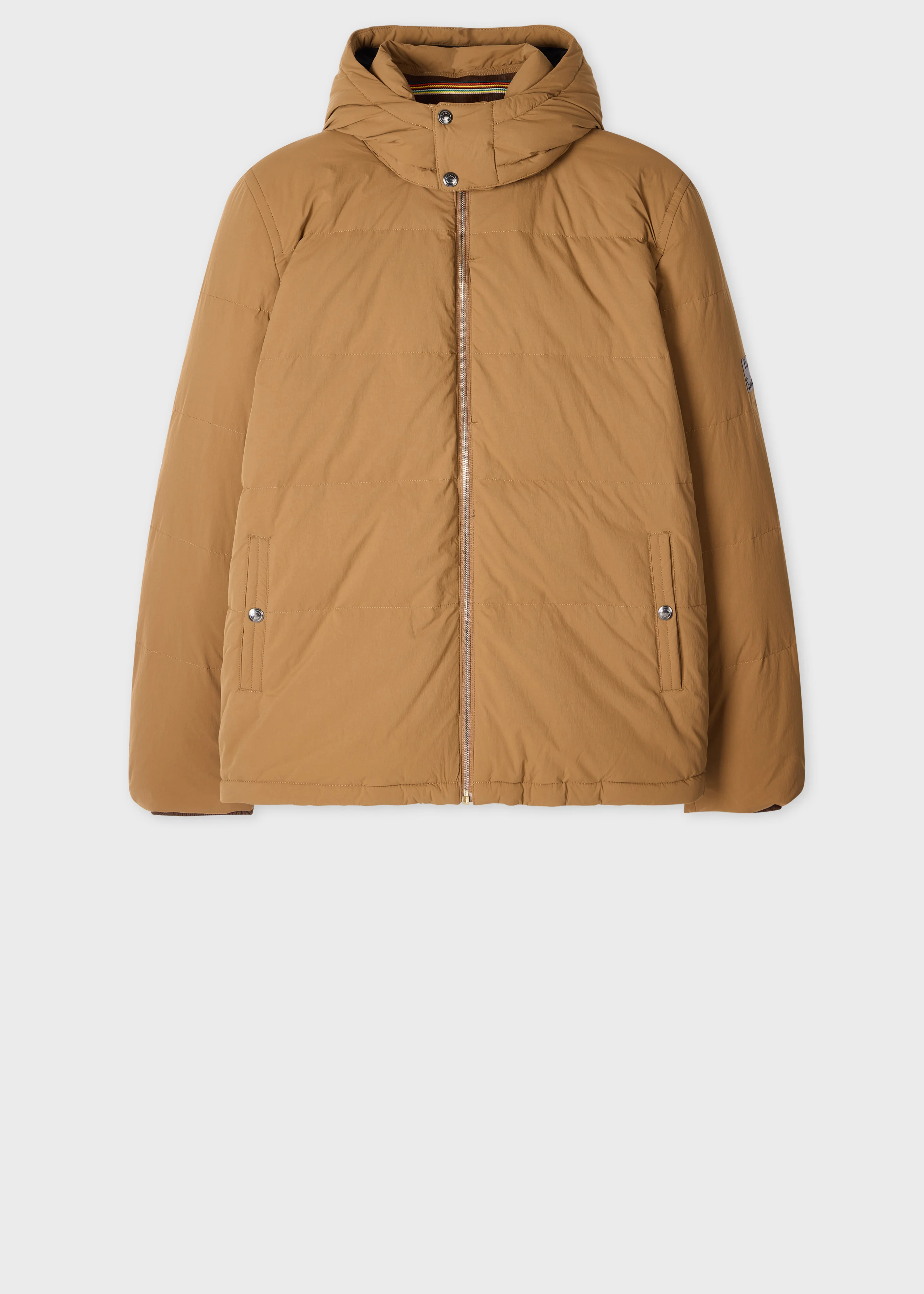 Tan Down Jacket with Detachable Hood - 1