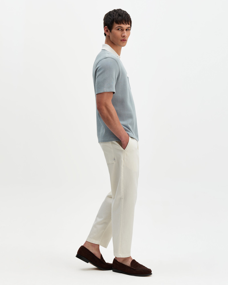 Pendal - Blue And Ecru Ribbed Organic Cotton Polo Shirt 5