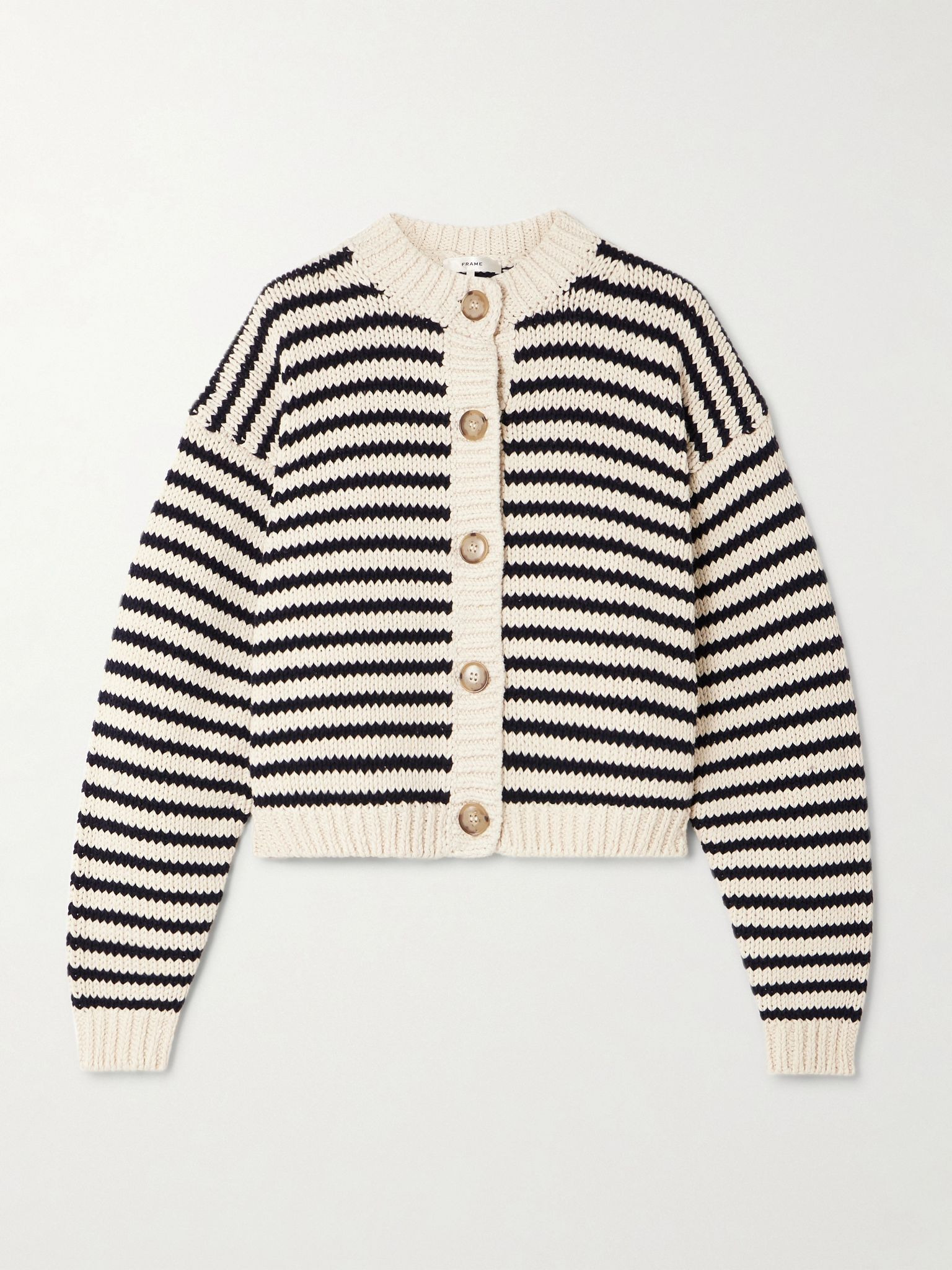 The Chunky Femme striped cotton cardigan Cream - 1