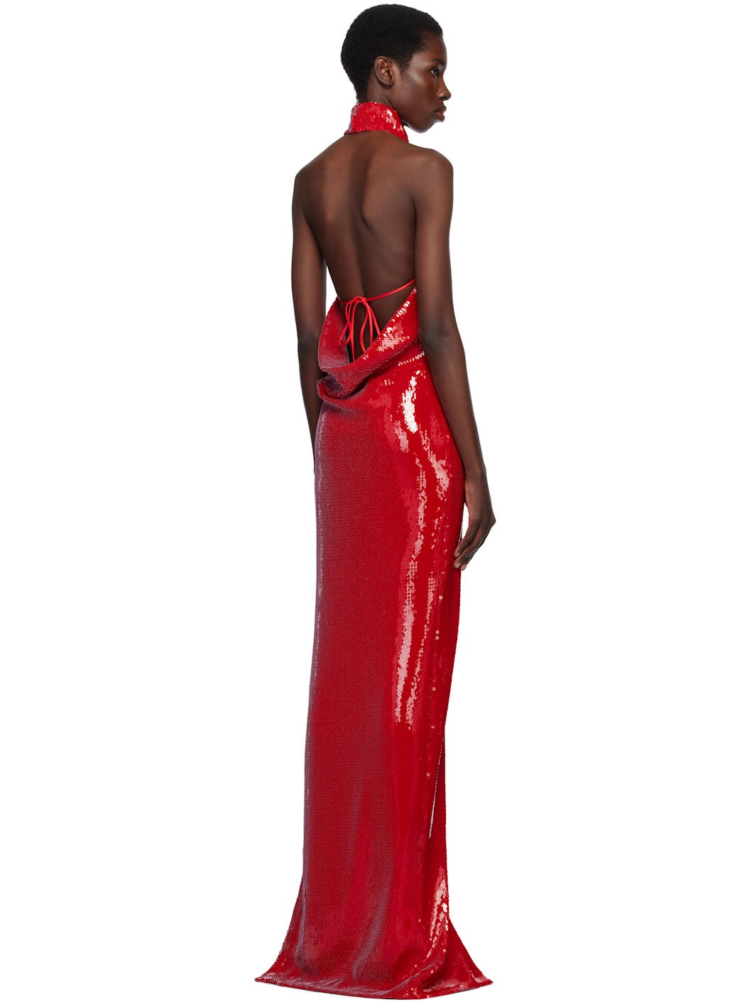 Red Long Sequin Halterneck Maxi Dress - 3