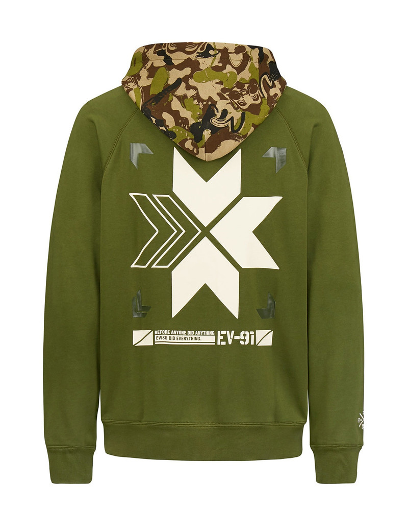 EVISU Color-blocking Seagull Print Hoodie outlook