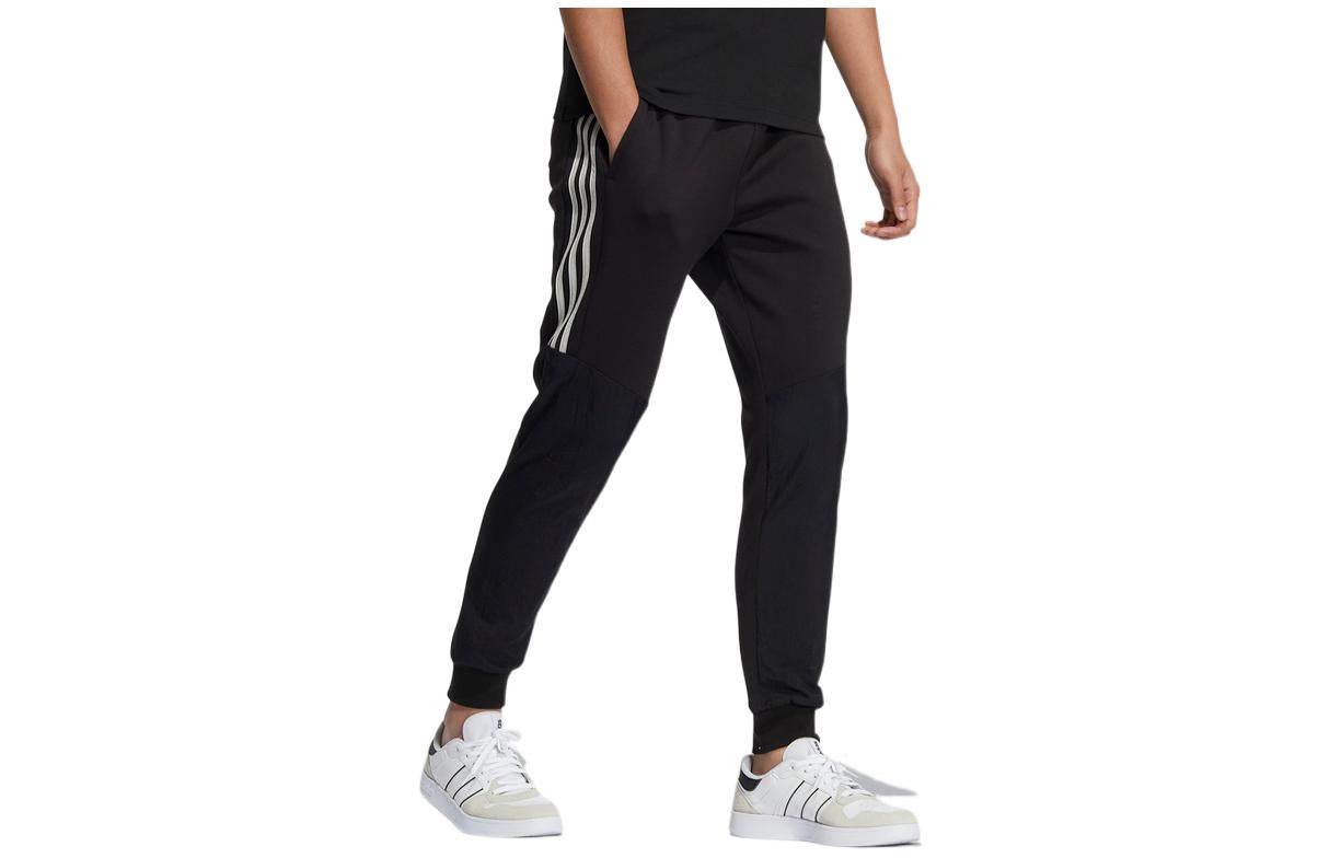 Men's adidas neo Side Stripe Solid Color Bundle Feet Sports Pants/Trousers/Joggers Black HC9679 - 3