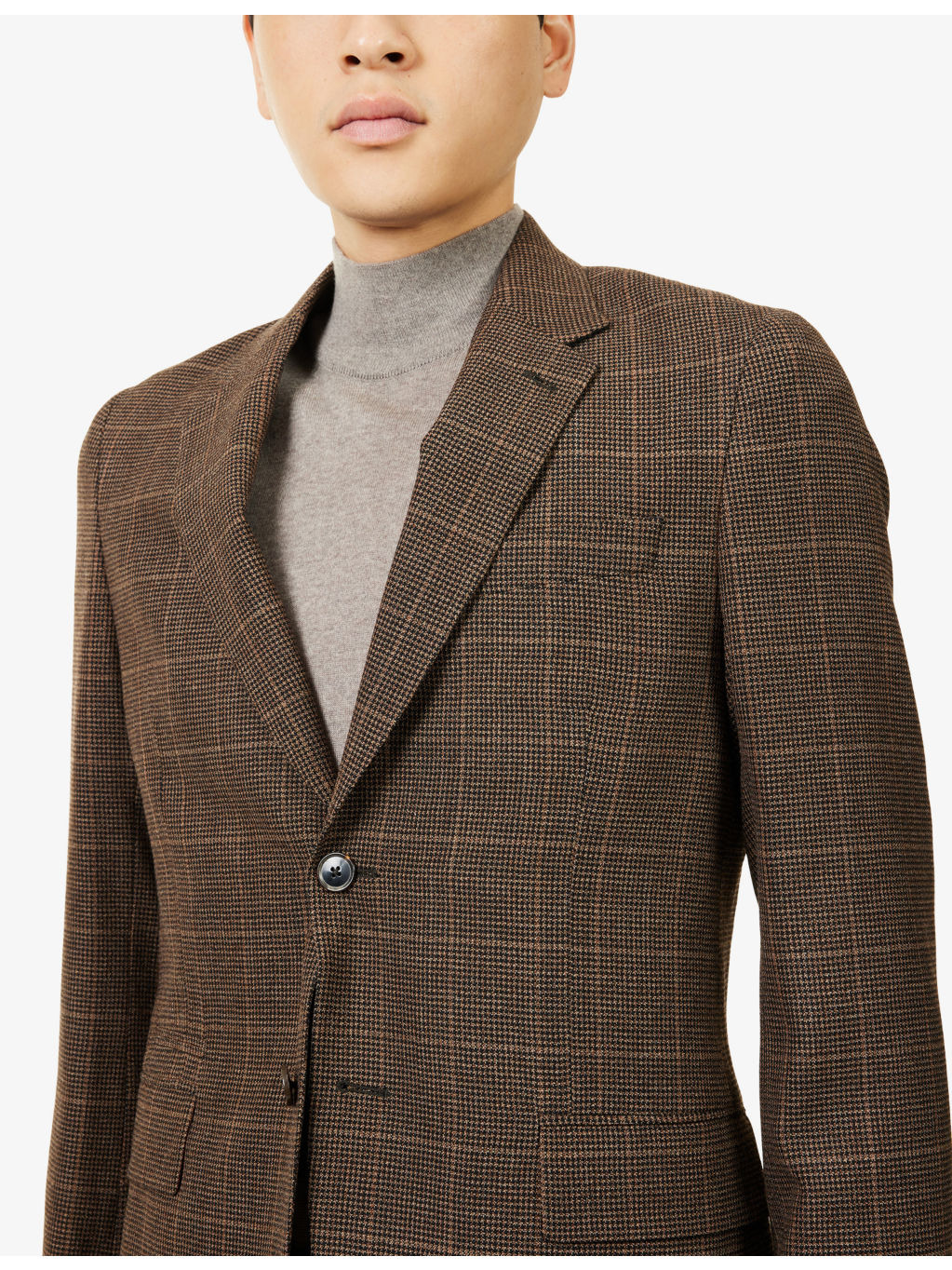 Checked Long-Sleeve Wool Blend Jacket - 5