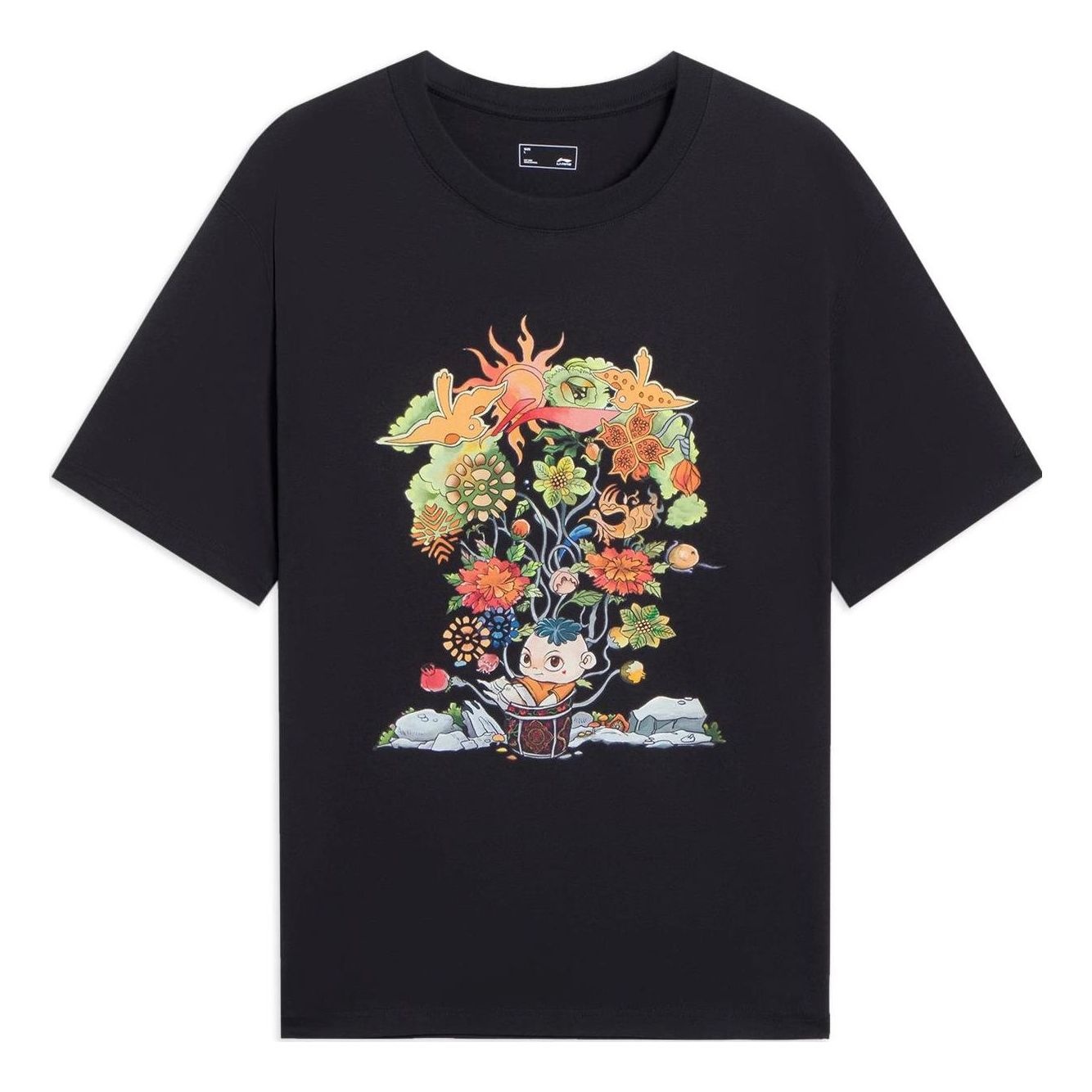 Li-Ning Floral Cartoon Graphic T-shirt 'Black' AHSS753-4 - 1