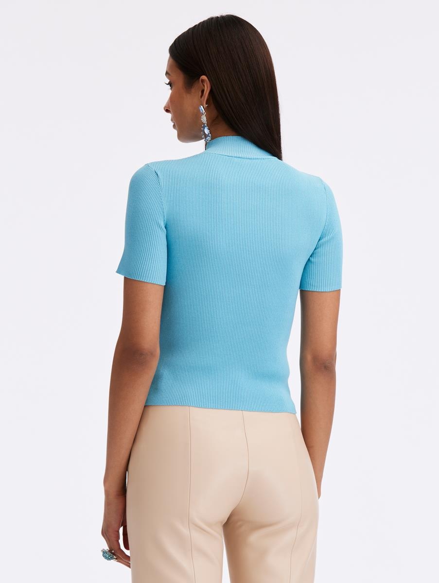 SHORT SLEEVE MOCK NECK RIBBED PULLOVER - 3
