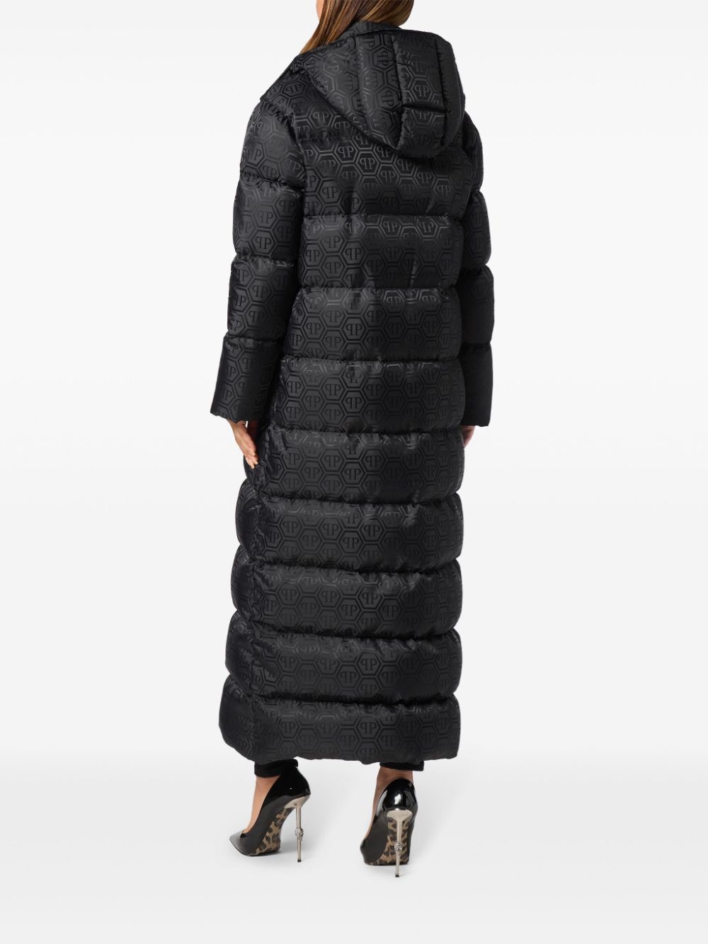 monogram-pattern padded coat - 4