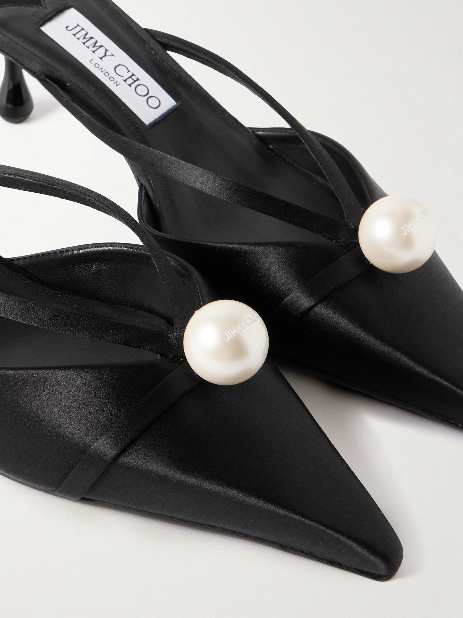 Sana 50 faux pearl-embellished satin mules Black - 4