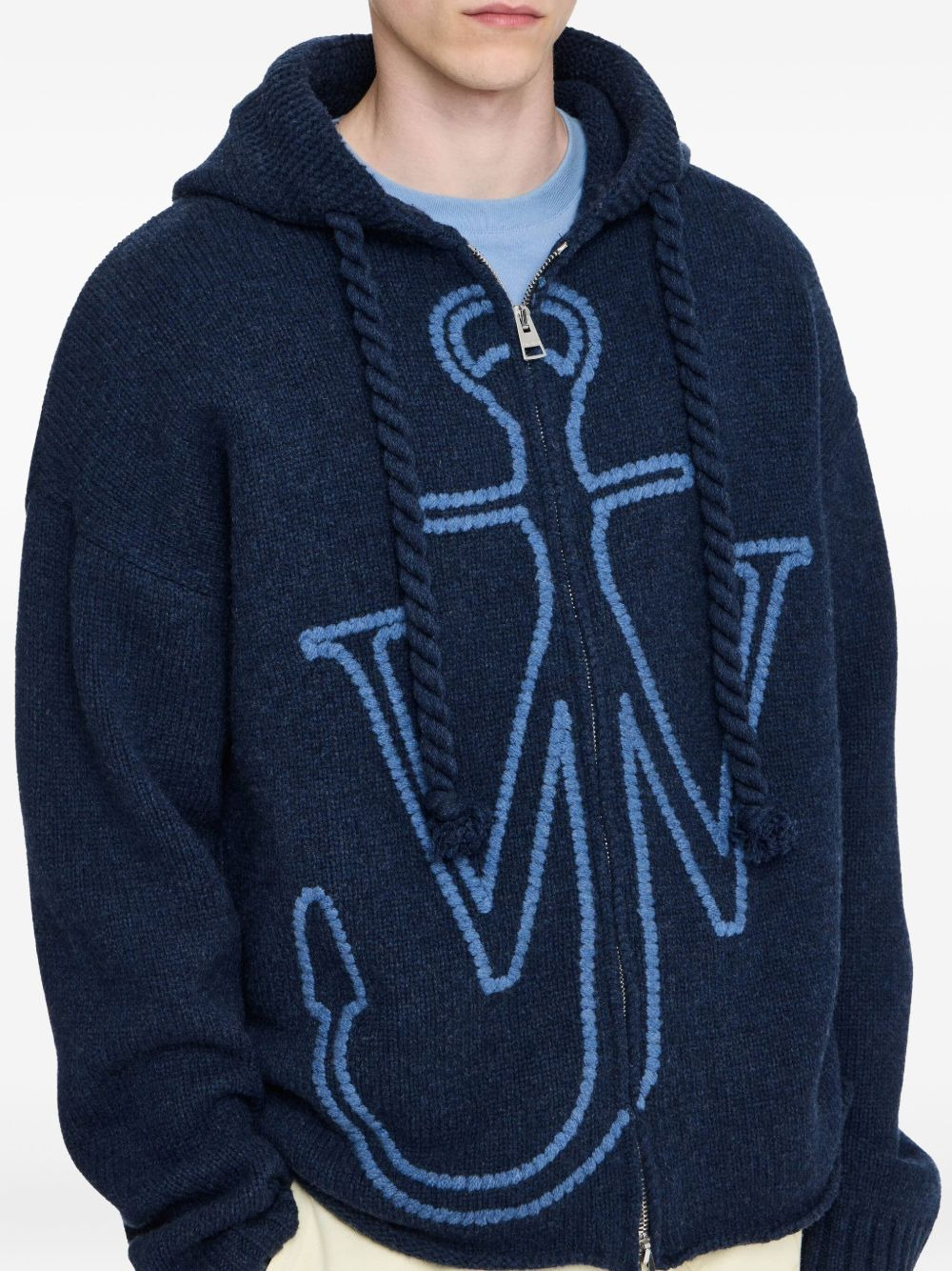 Anchor-logo hooded zip-up cardigan - 5