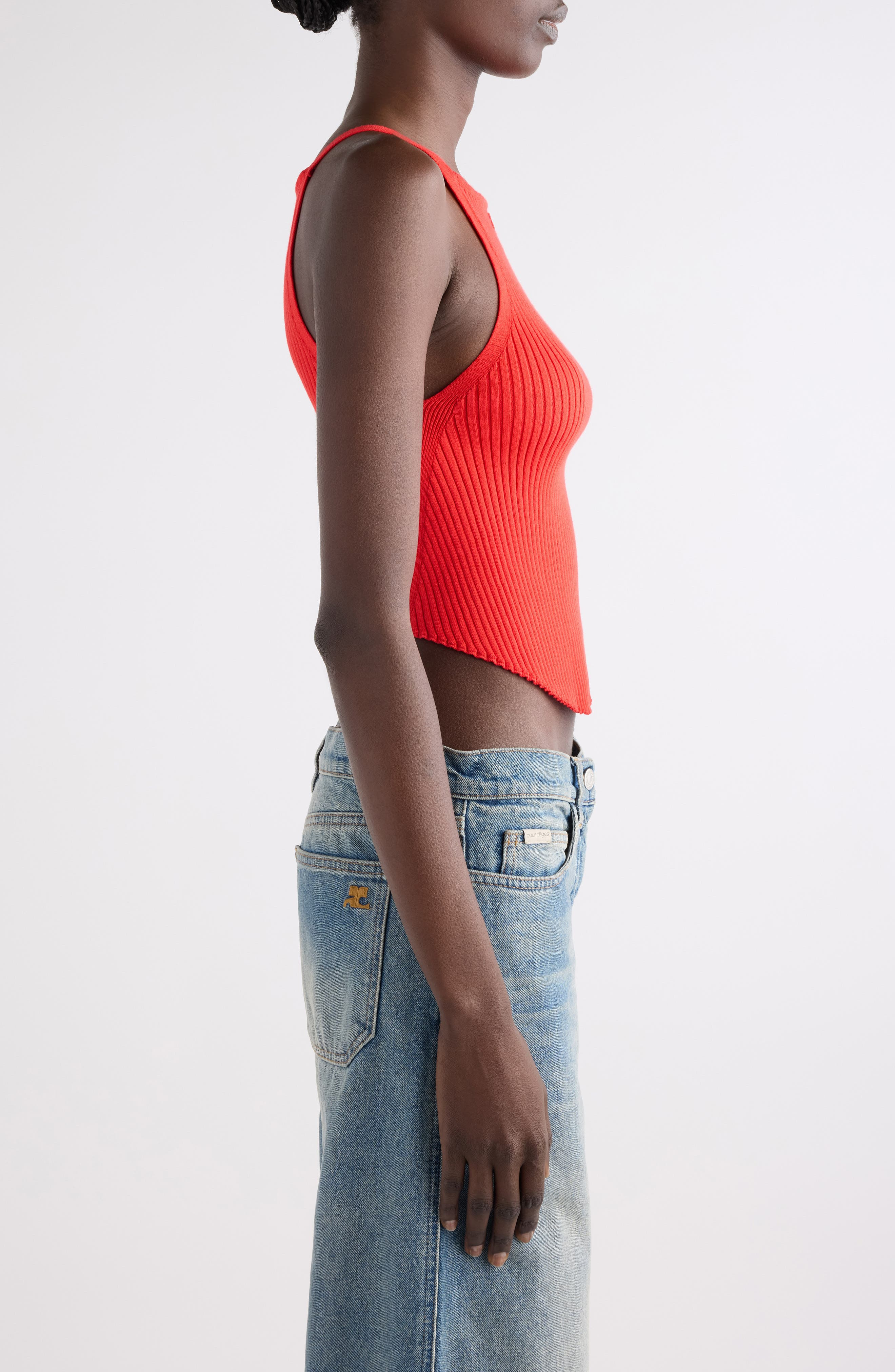 Courrèges Circle Rib Sleeveless Top in Poppy at Nordstrom - 4