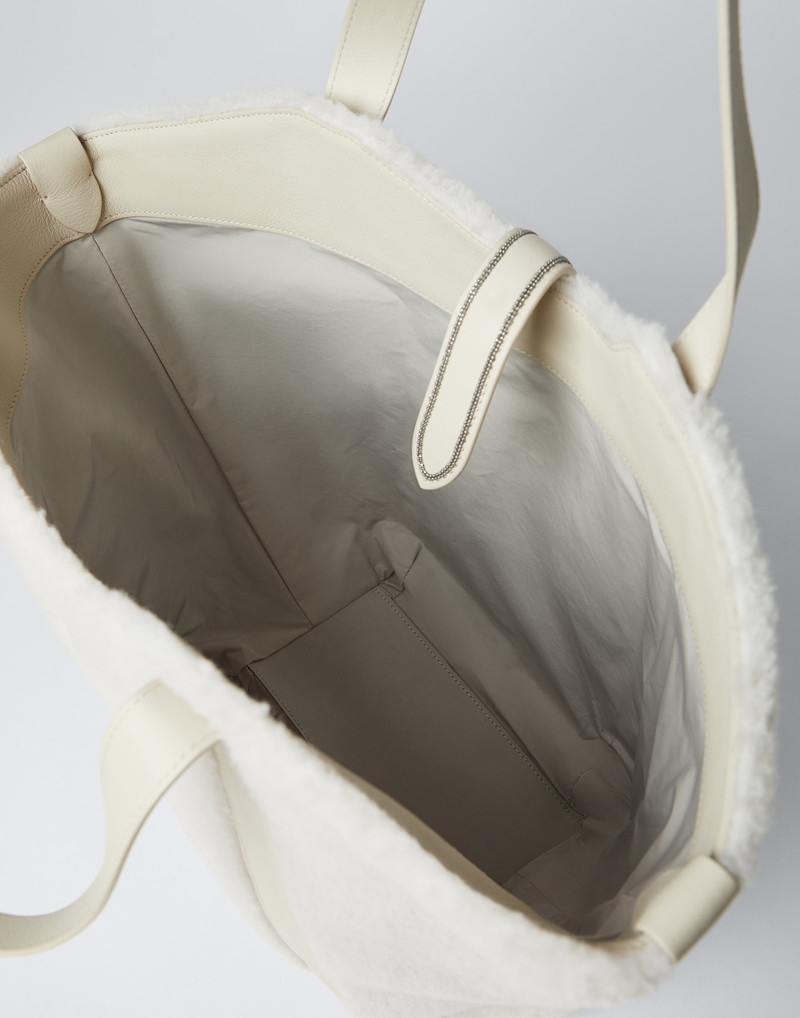 Virgin wool and cashmere fleecy shopper bag with monili 5