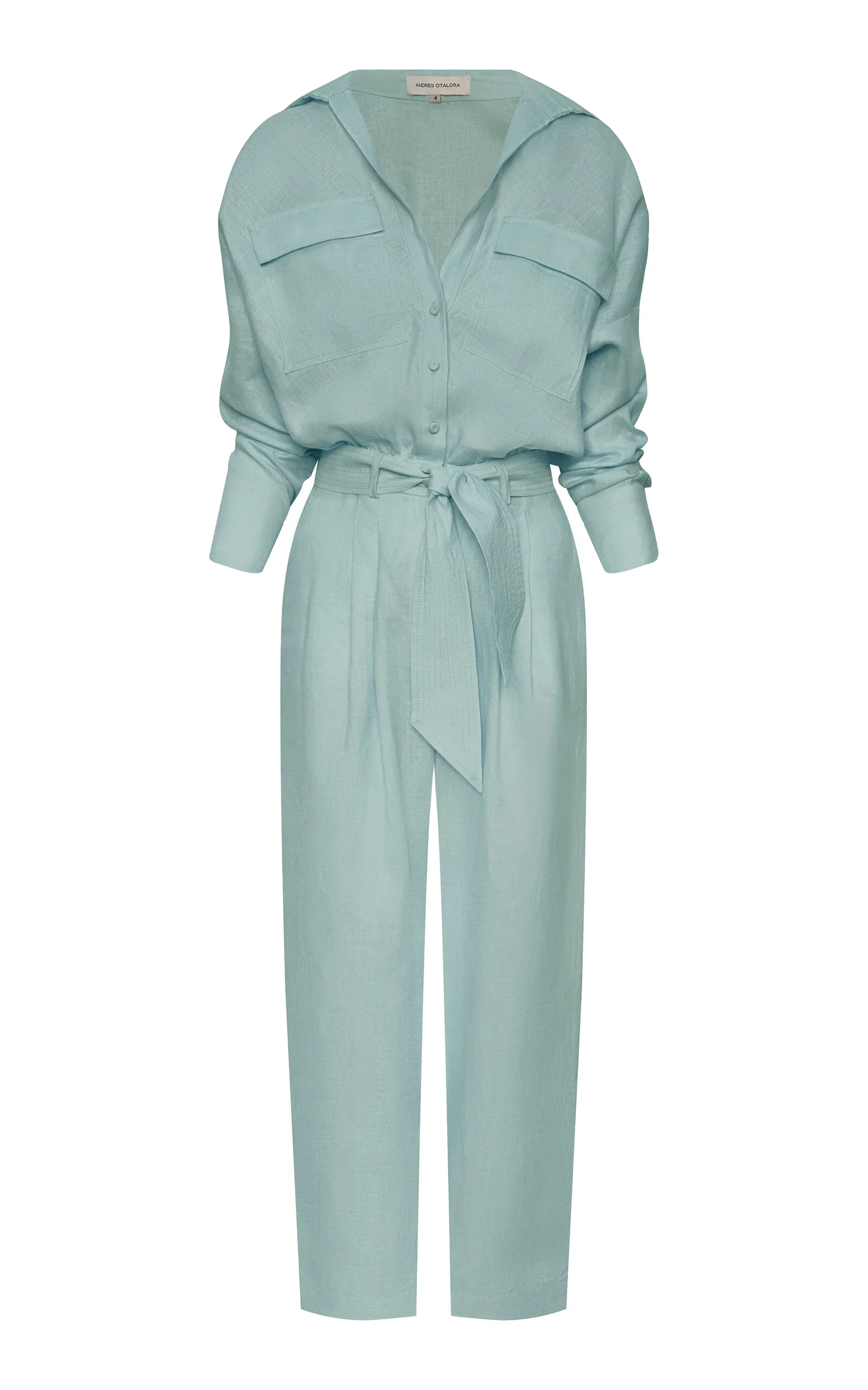 Lo Natural Belted Linen Jumpsuit light blue - 1