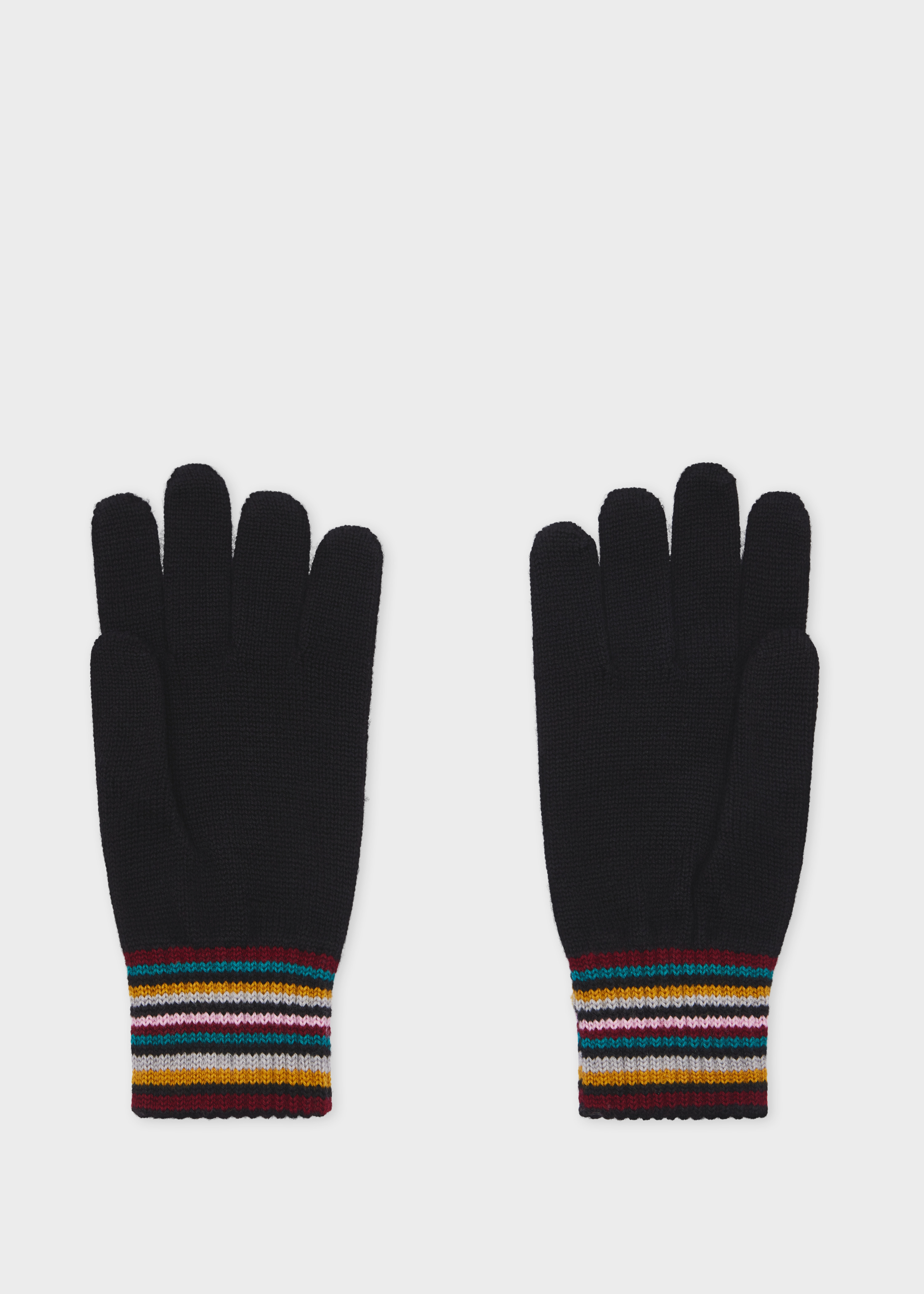 Women's Black Merino Wool 'Signature Stripe' Gloves - 2