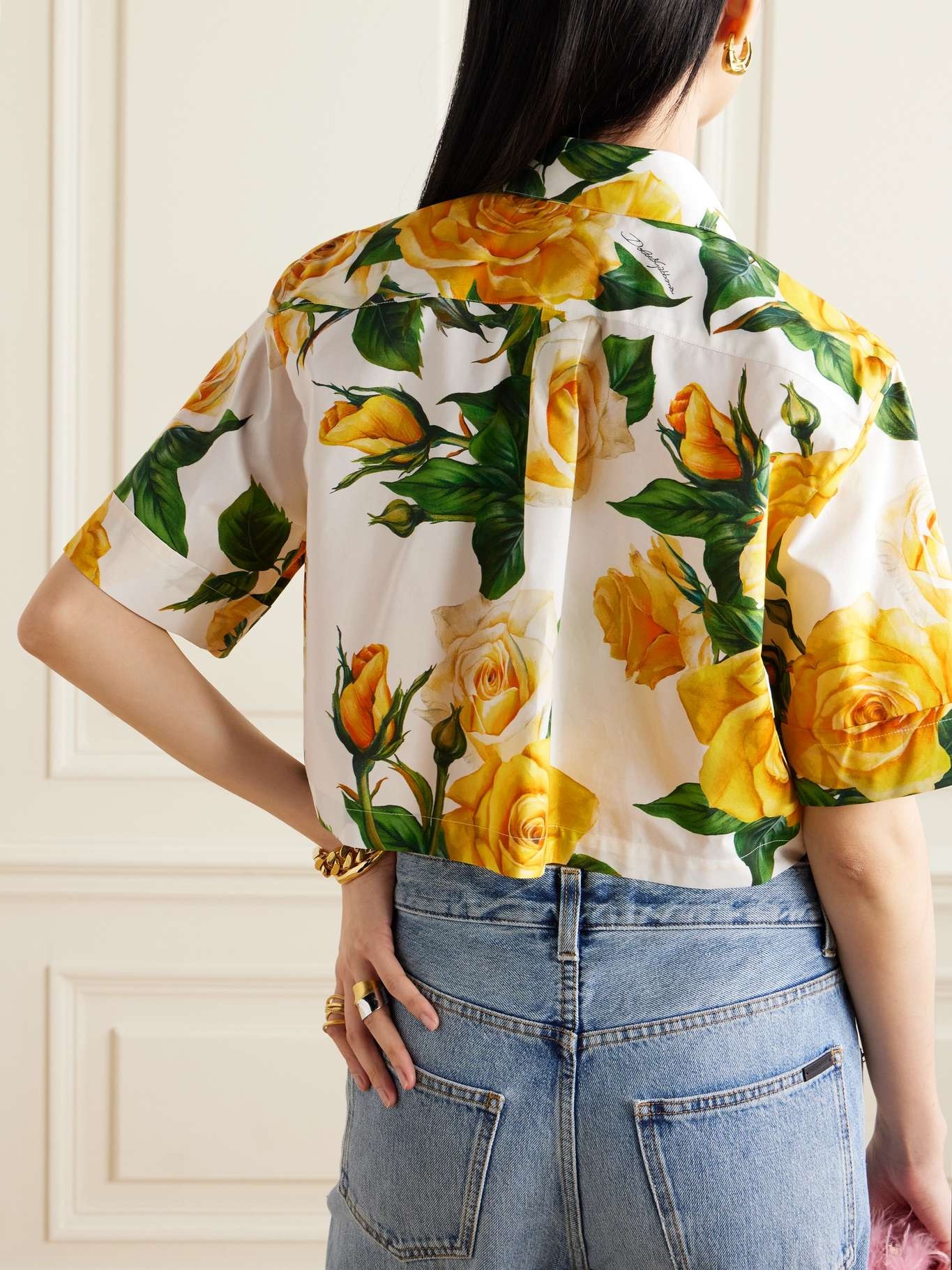 Cropped floral-print cotton-poplin shirt - 3