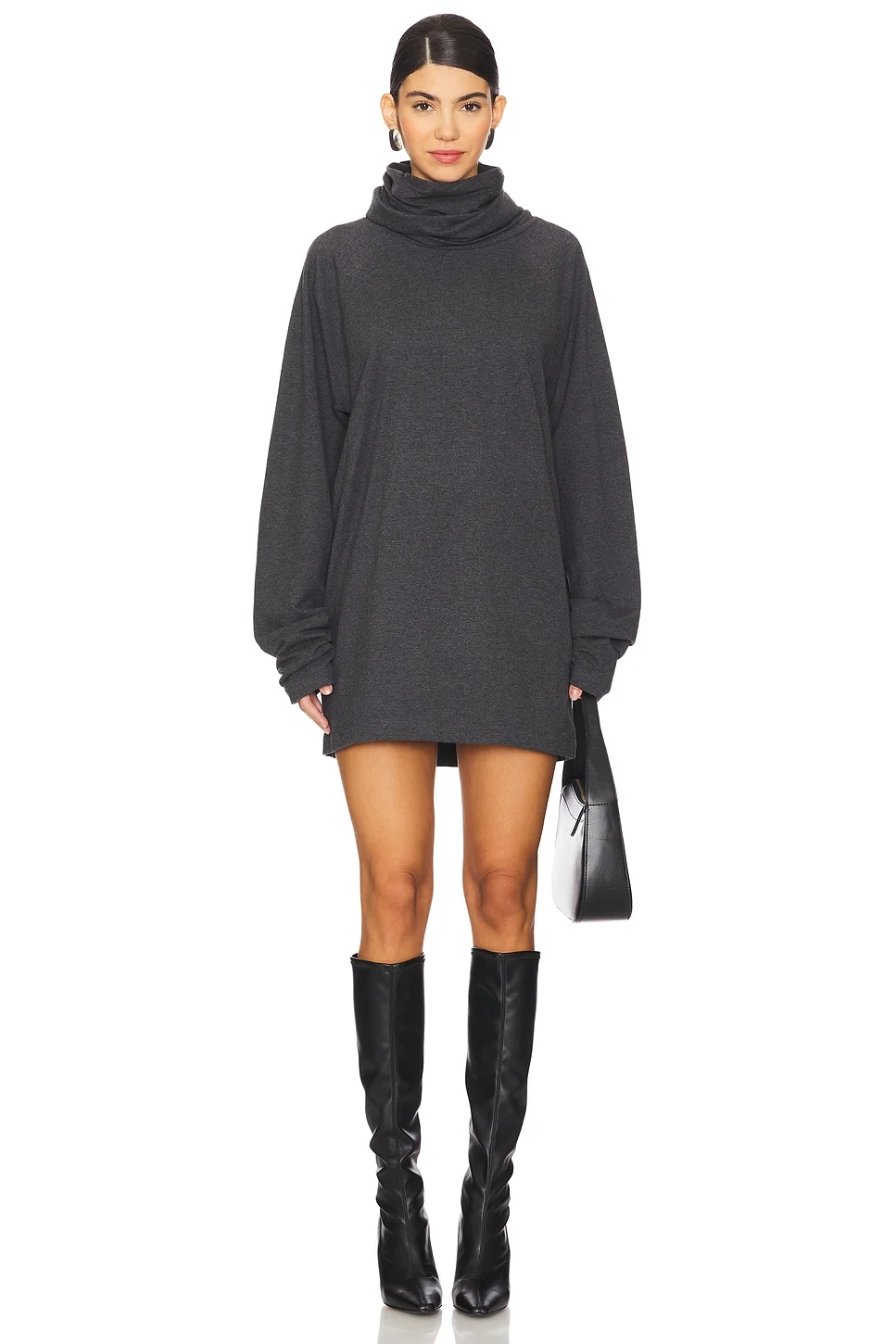 Oversized Raglan Sleeve Turtleneck Mini Dress - 1