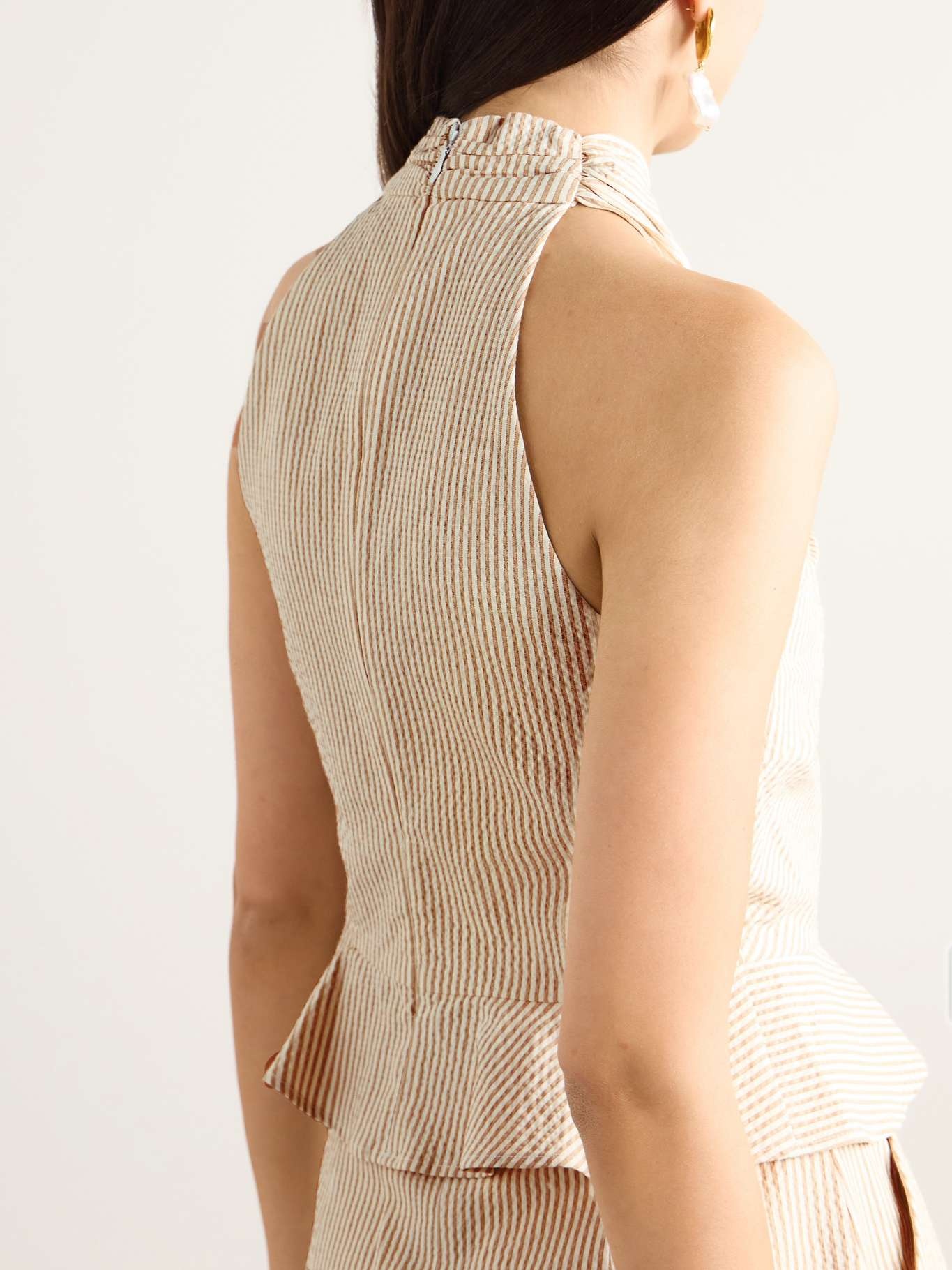 Drey halterneck striped cotton-blend seersucker top - 3