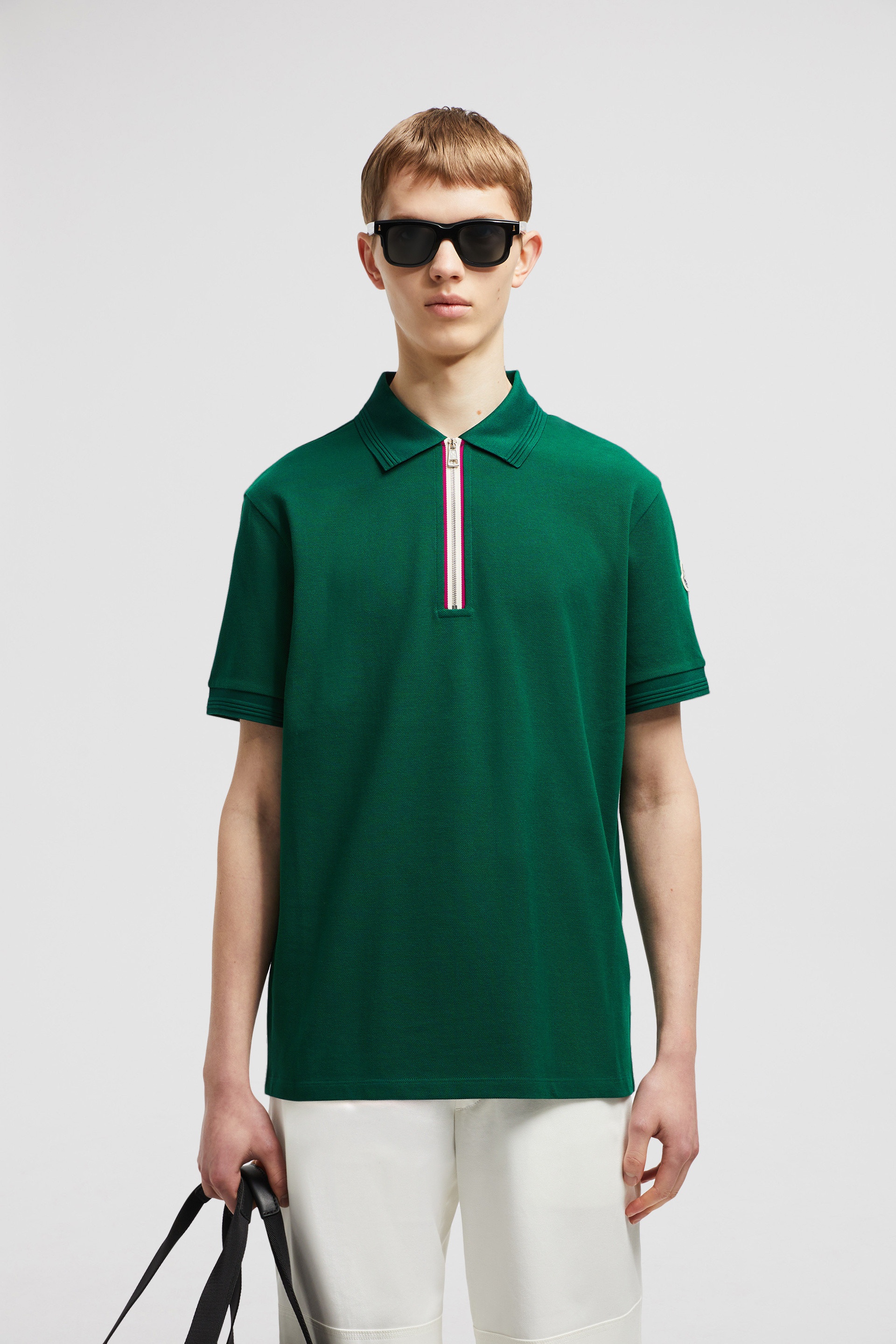 Tricolor Trim Cotton Piquet Polo Shirt - 2