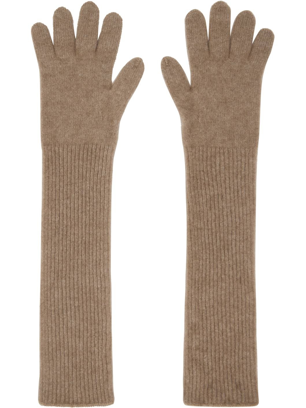 AURALEE Taupe Baby Cashmere Knit Long Gloves | REVERSIBLE