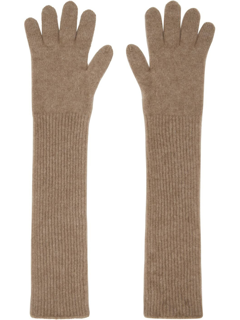 AURALEE Taupe Baby Cashmere Knit Long Gloves outlook