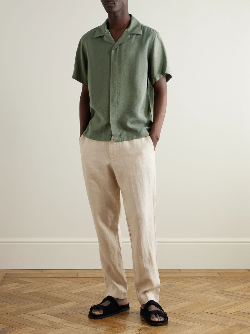 NN07 Hank 5971 Camp-Collar Modal-Blend Seersucker Shirt Green outlook
