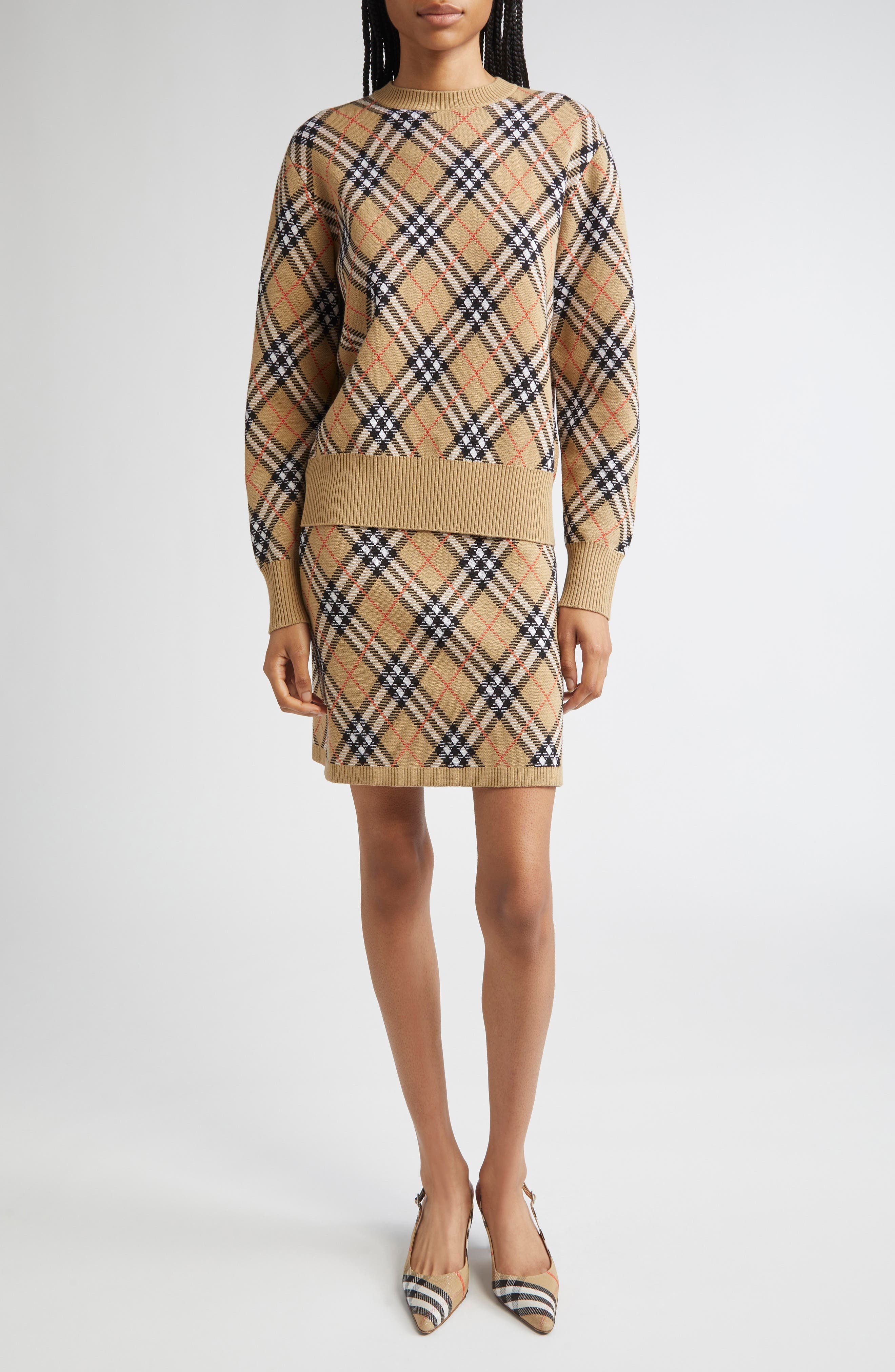 burberry Check Wool Blend Sweater Skirt in Sand Ip Check at Nordstrom - 2