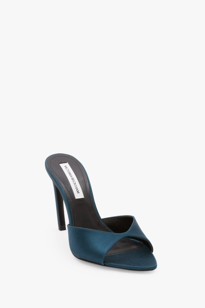 Victoria Beckham Harlow Mule In Teal Blue Satin outlook
