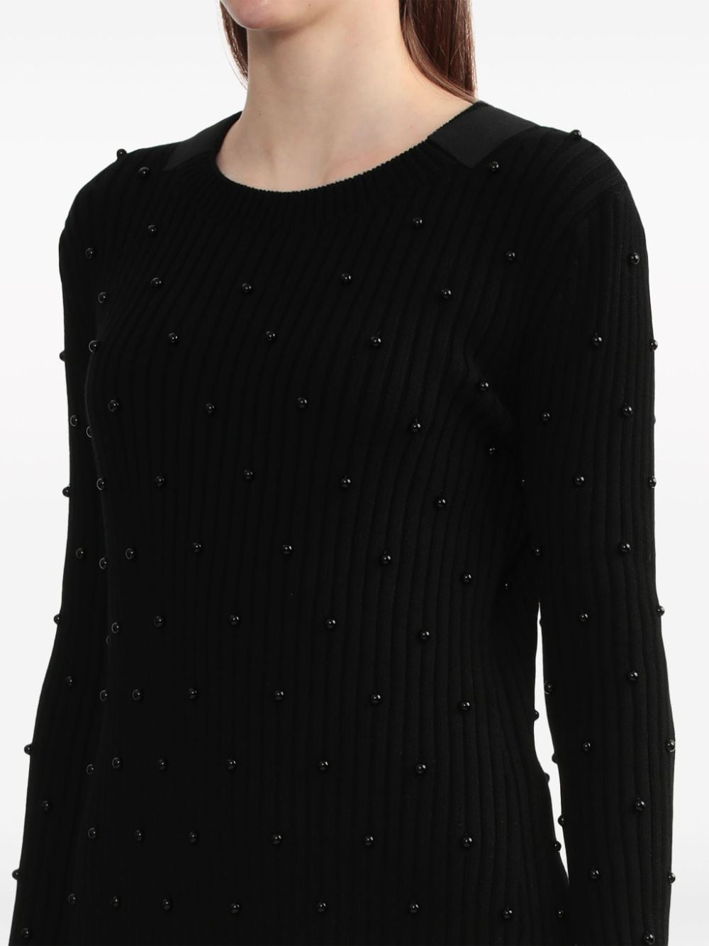 bead-embellished ribbed-knit dress - 5