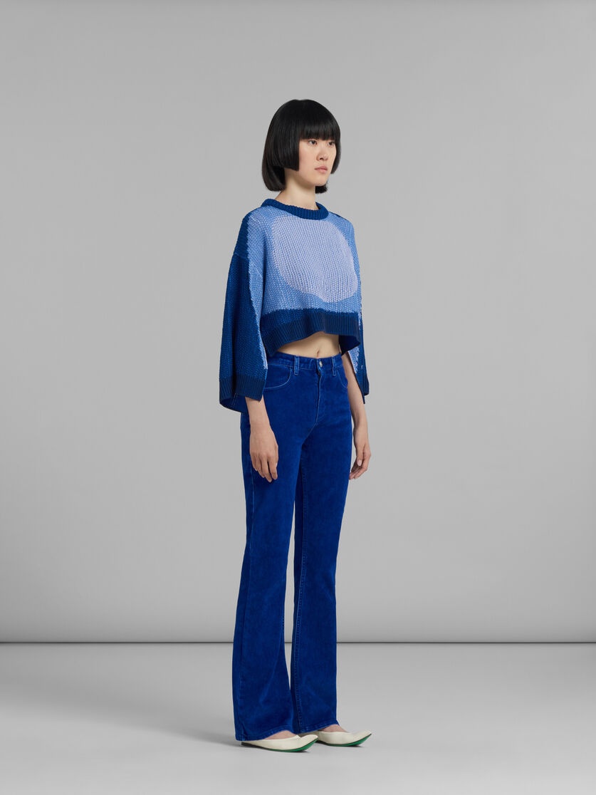 BLUE FLOCKED DENIM FLARED TROUSERS - 5