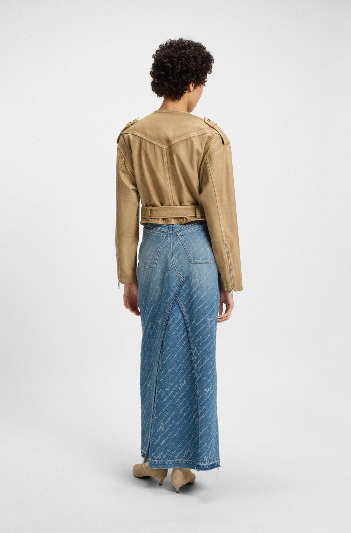 CROPPED BIKER JACKET IN GRAINED LEATHER - 4
