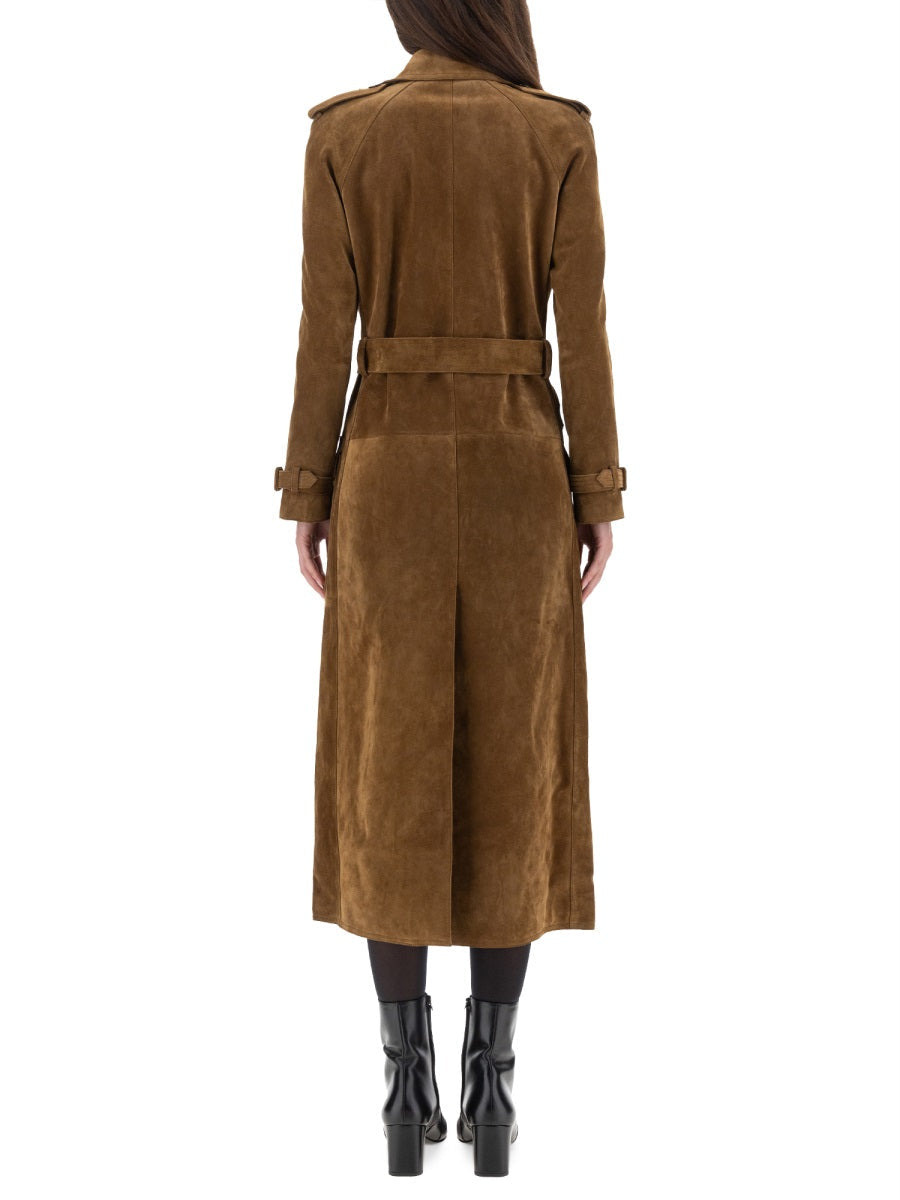 Saint Laurent Women Suede Trench Coat - 3