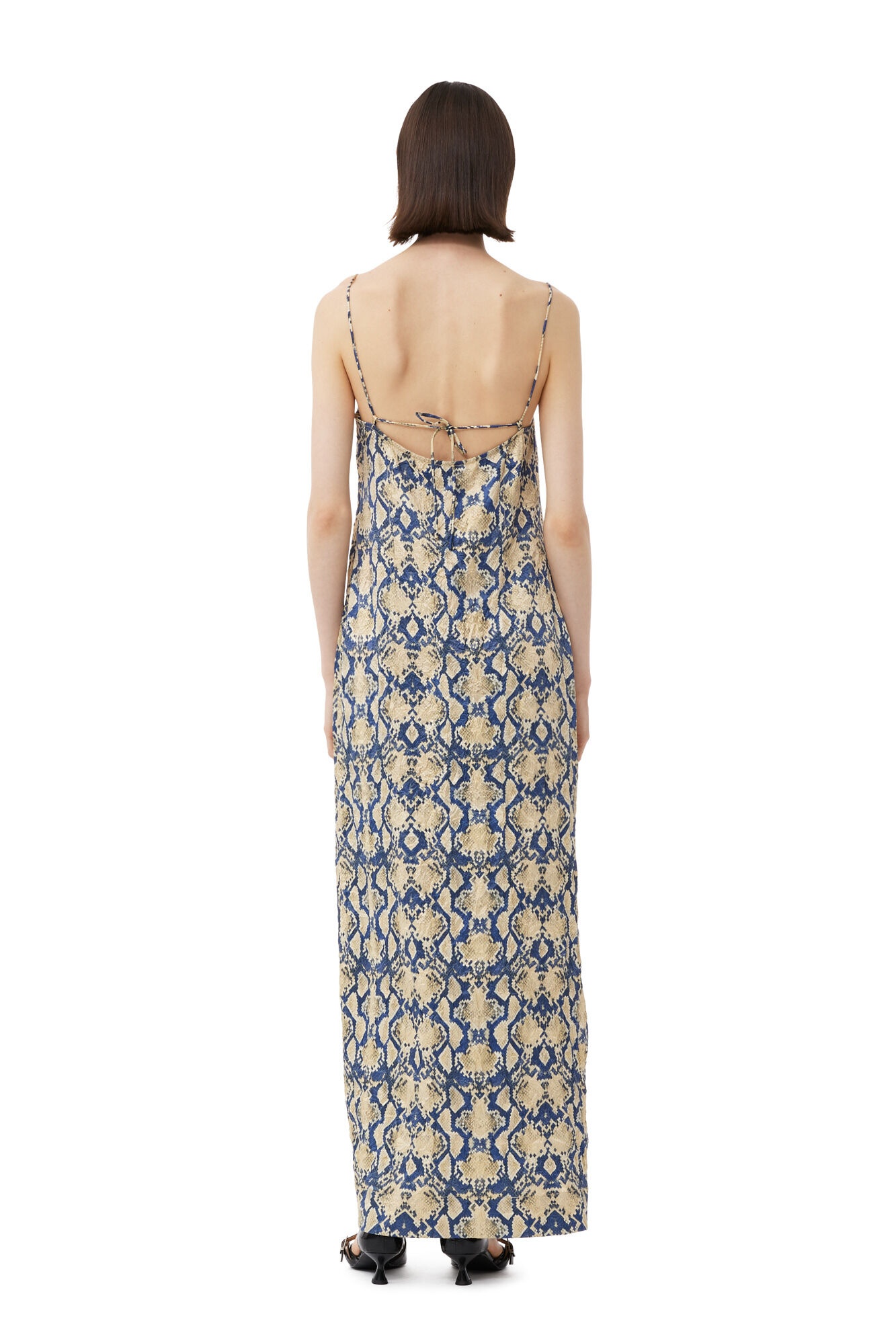 SNAKE PRINTED CRINKLED SATIN MIDI SLIP DRESS - 4