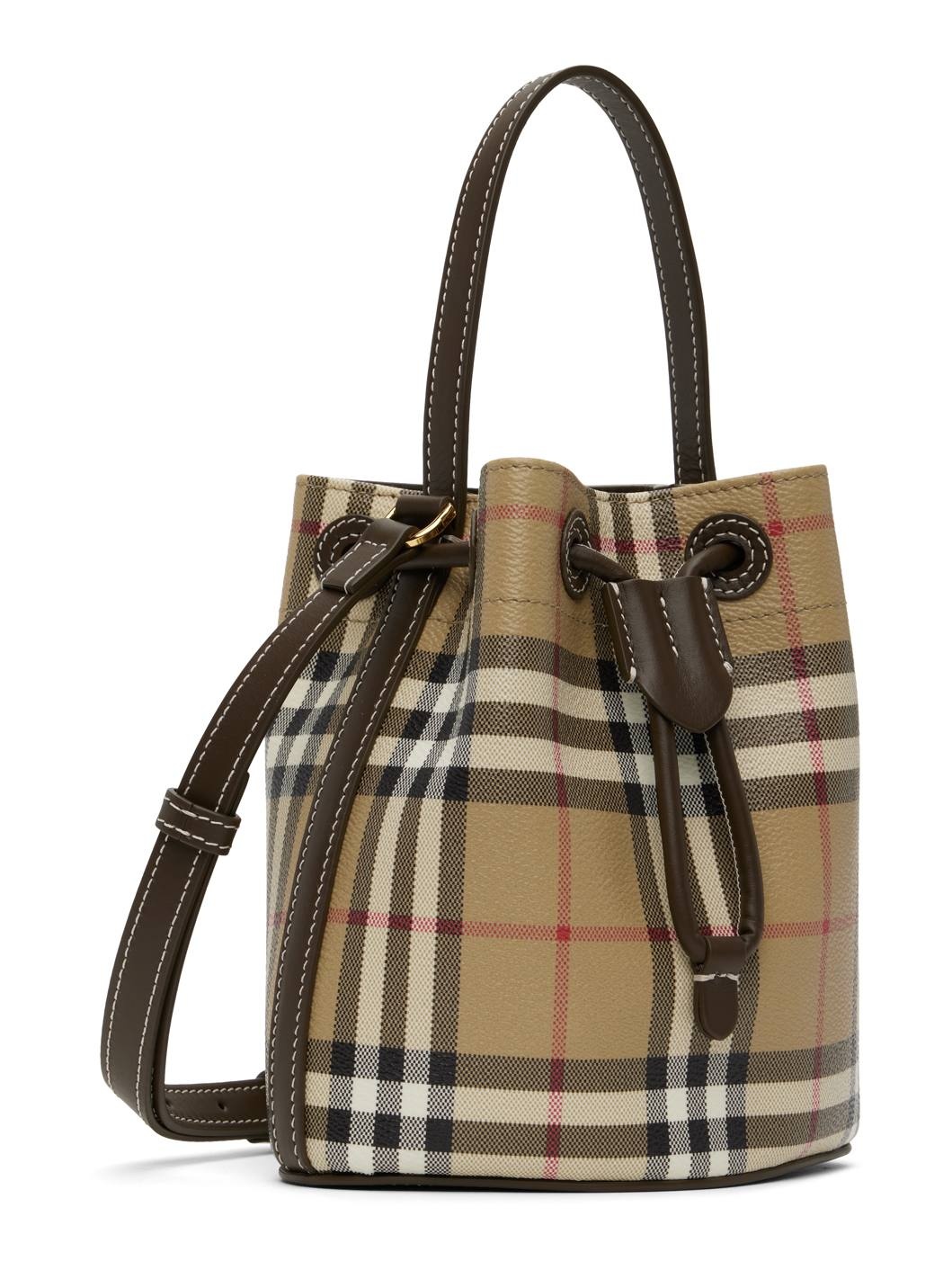 Beige Mini Check Bucket Bag - 2