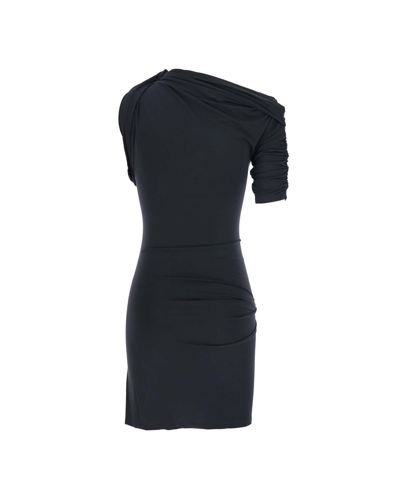 'la Mini Robe Drapeado' Blue One-shoulder Mini Dress With Ruched Details In Viscose Blend Stretch Wo - 2