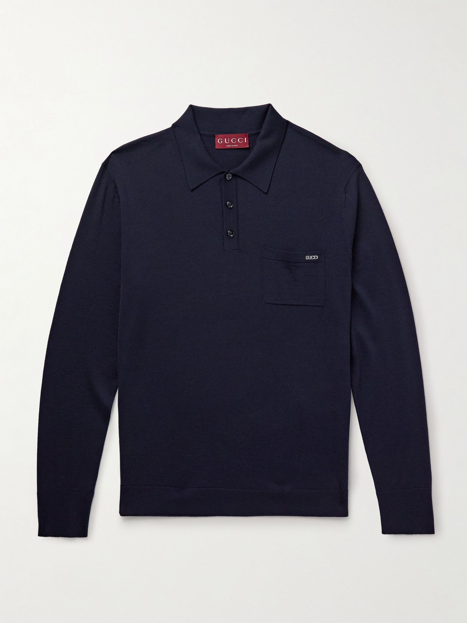 Slim-Fit Wool Polo Shirt Blue - 1