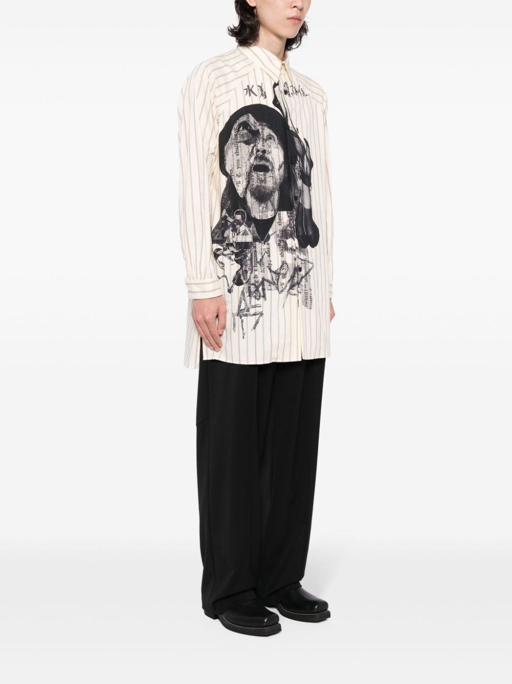 portrait-print striped shirt - 3