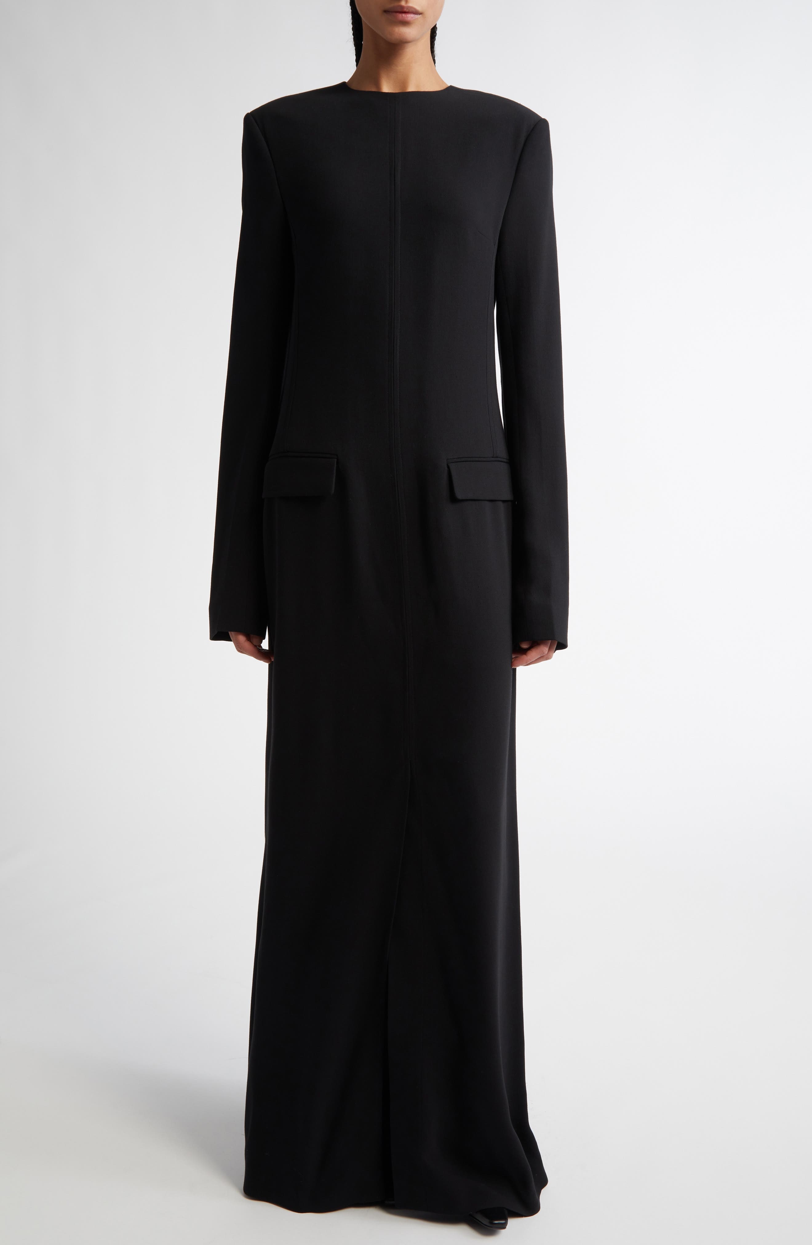 TOTEME Pocket Long Sleeve Evening Dress in Black at Nordstrom - 1