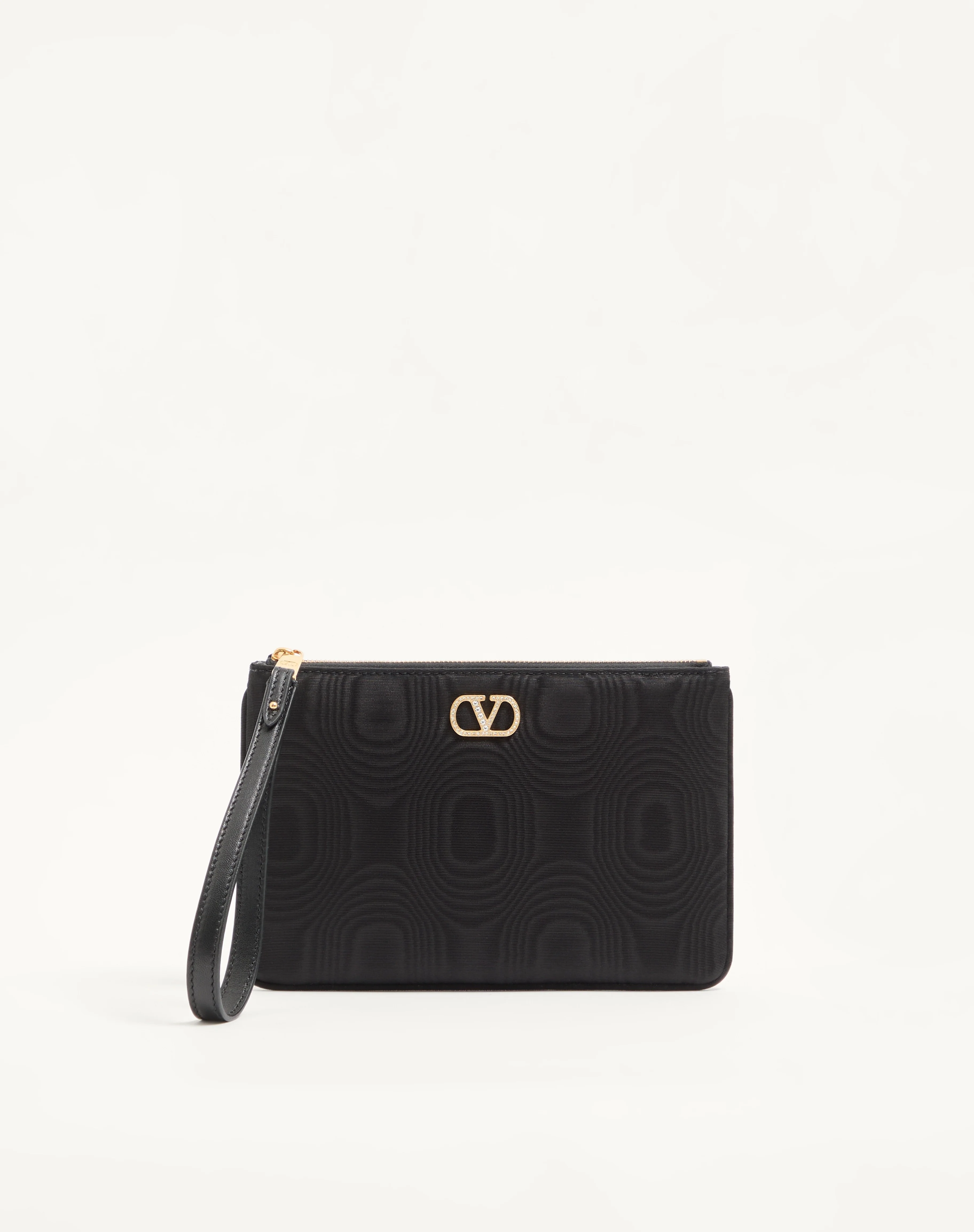 VLOGO SIGNATURE CLUTCH IN MOIRÉ FABRIC WITH JEWEL LOGO. - 1