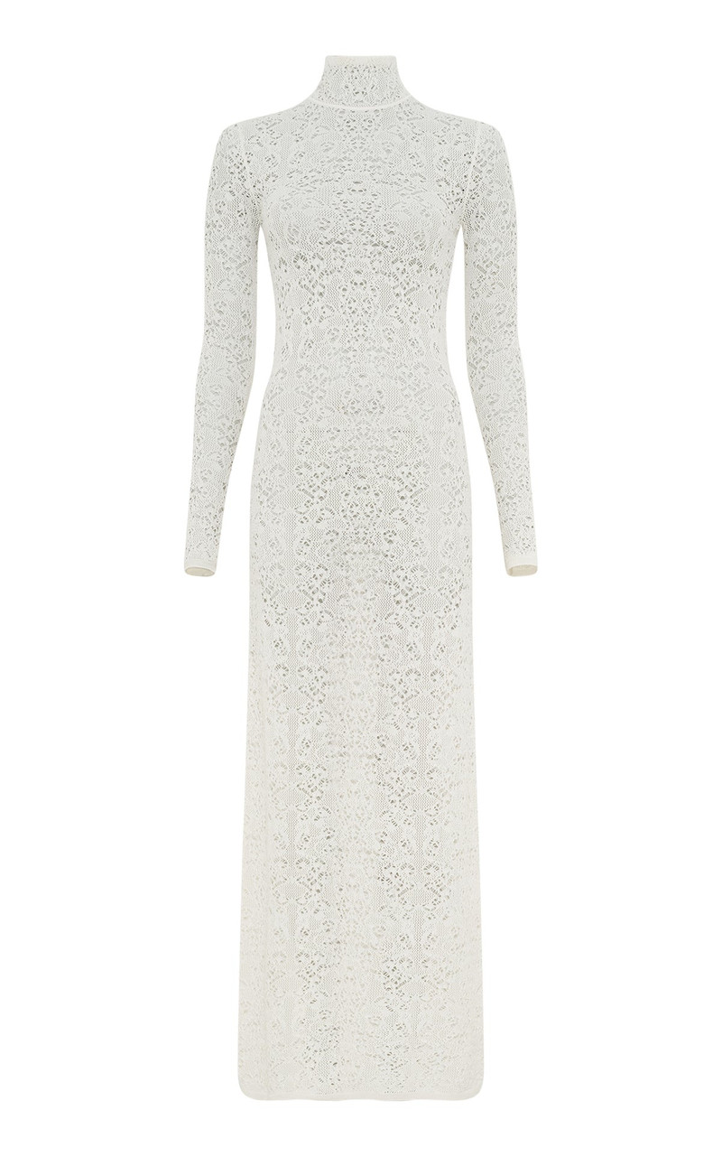 Lethe Pointelle Knit Maxi Dress in Ivory Virgin Wool Silk 1